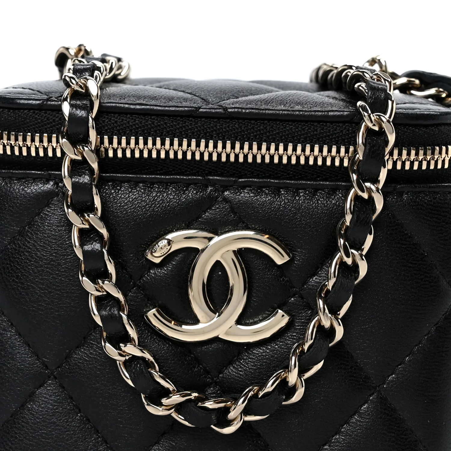 Lambskin Quilted Mini CC Crush Vanity Case With Chain Black - Top Club