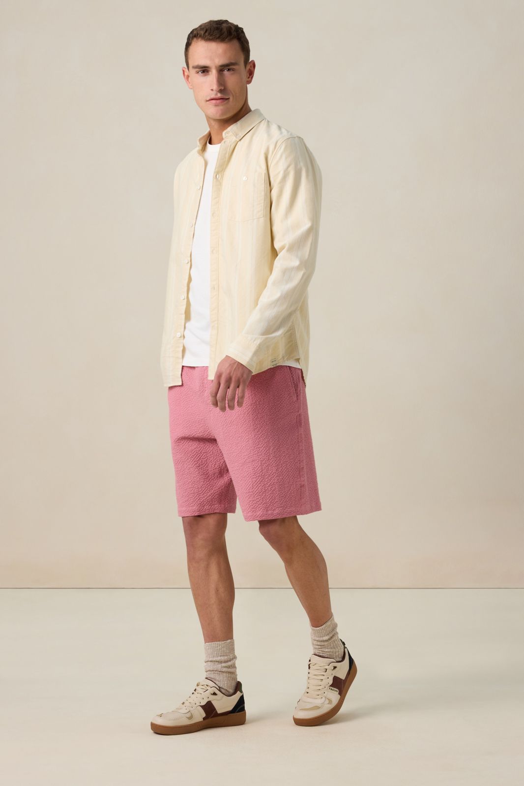 Beige gestreept overhemd