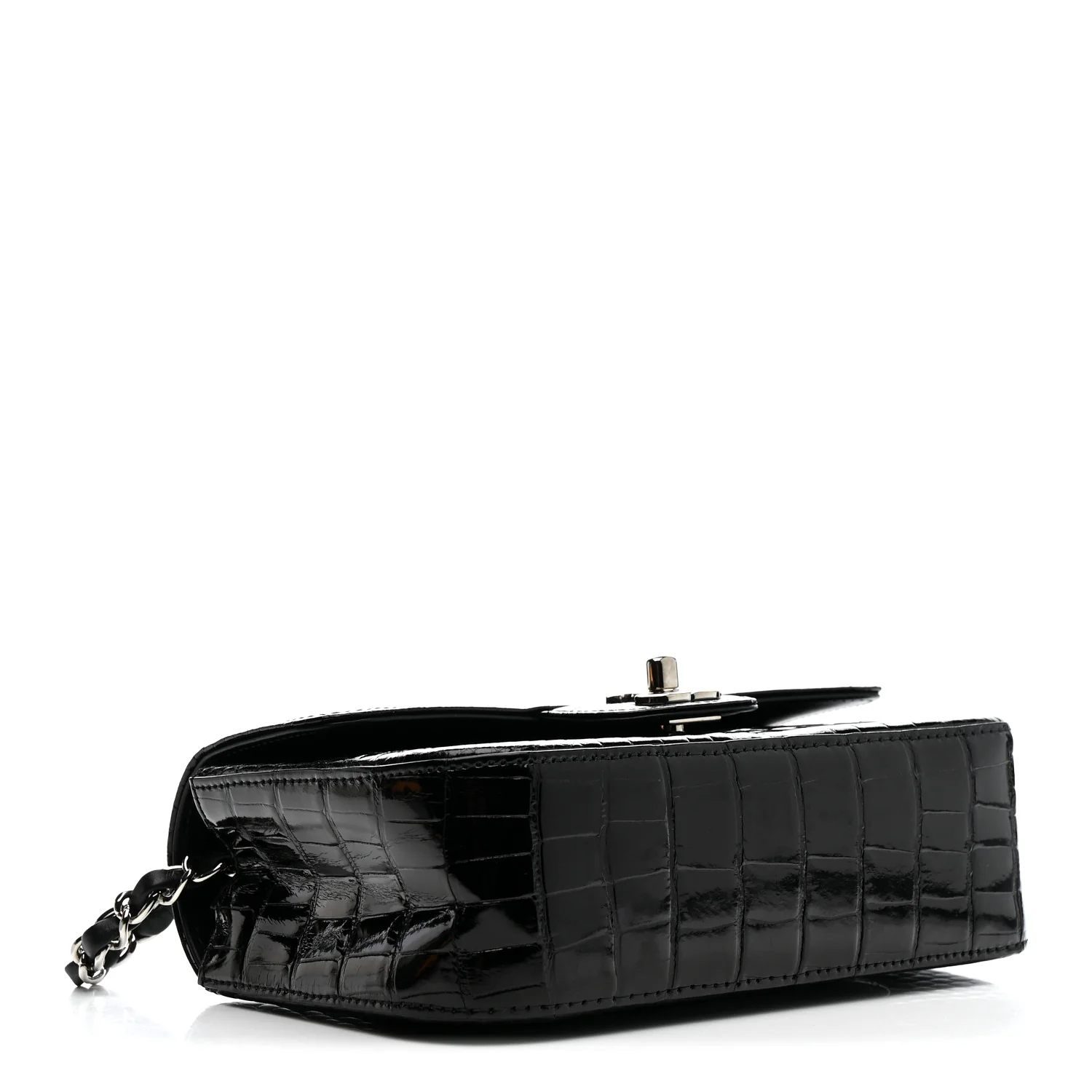 Shiny Alligator Mini Rectangular Flap Black - Top Club