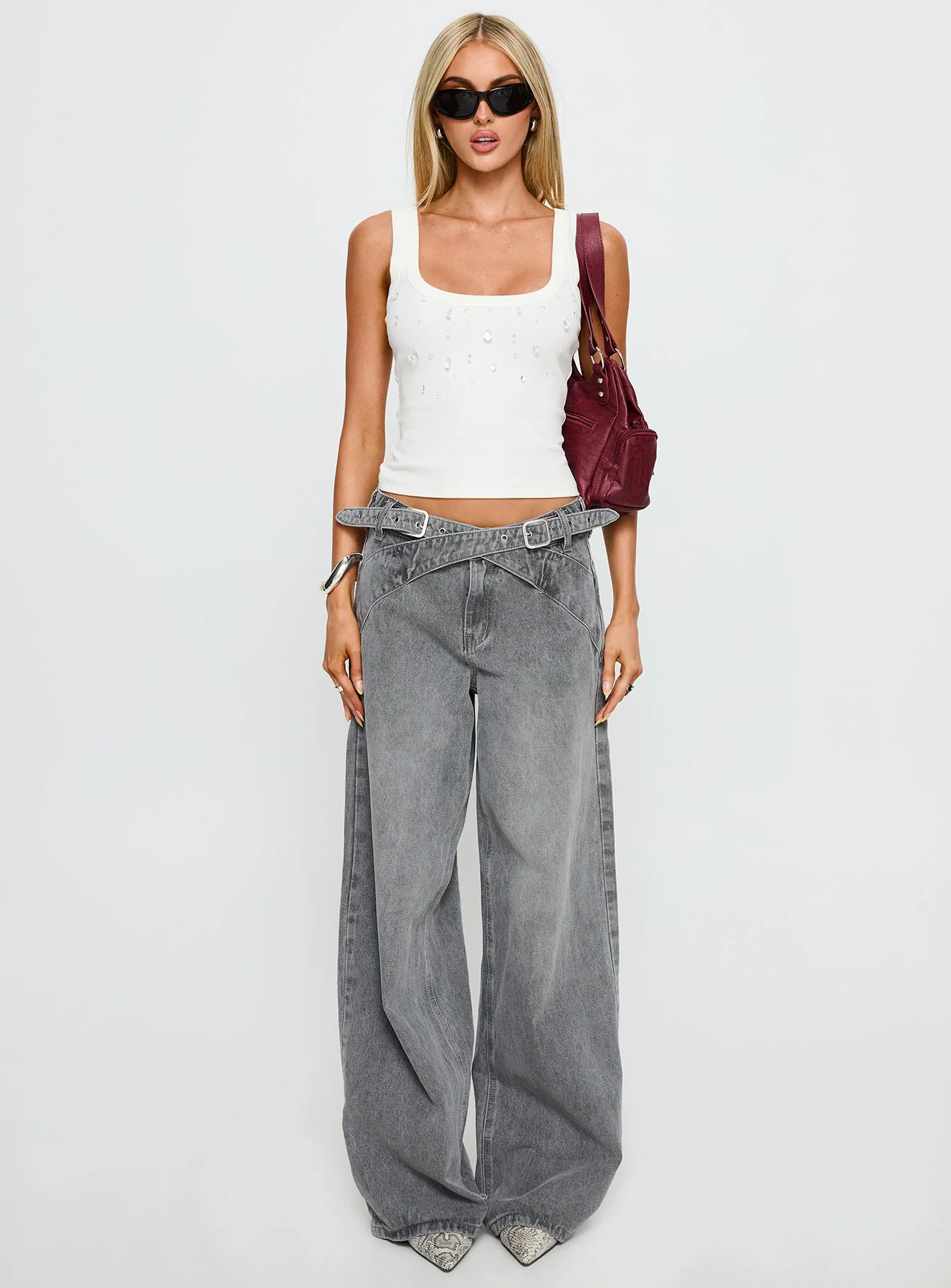 Diviana Droplet Rib Tank Top White