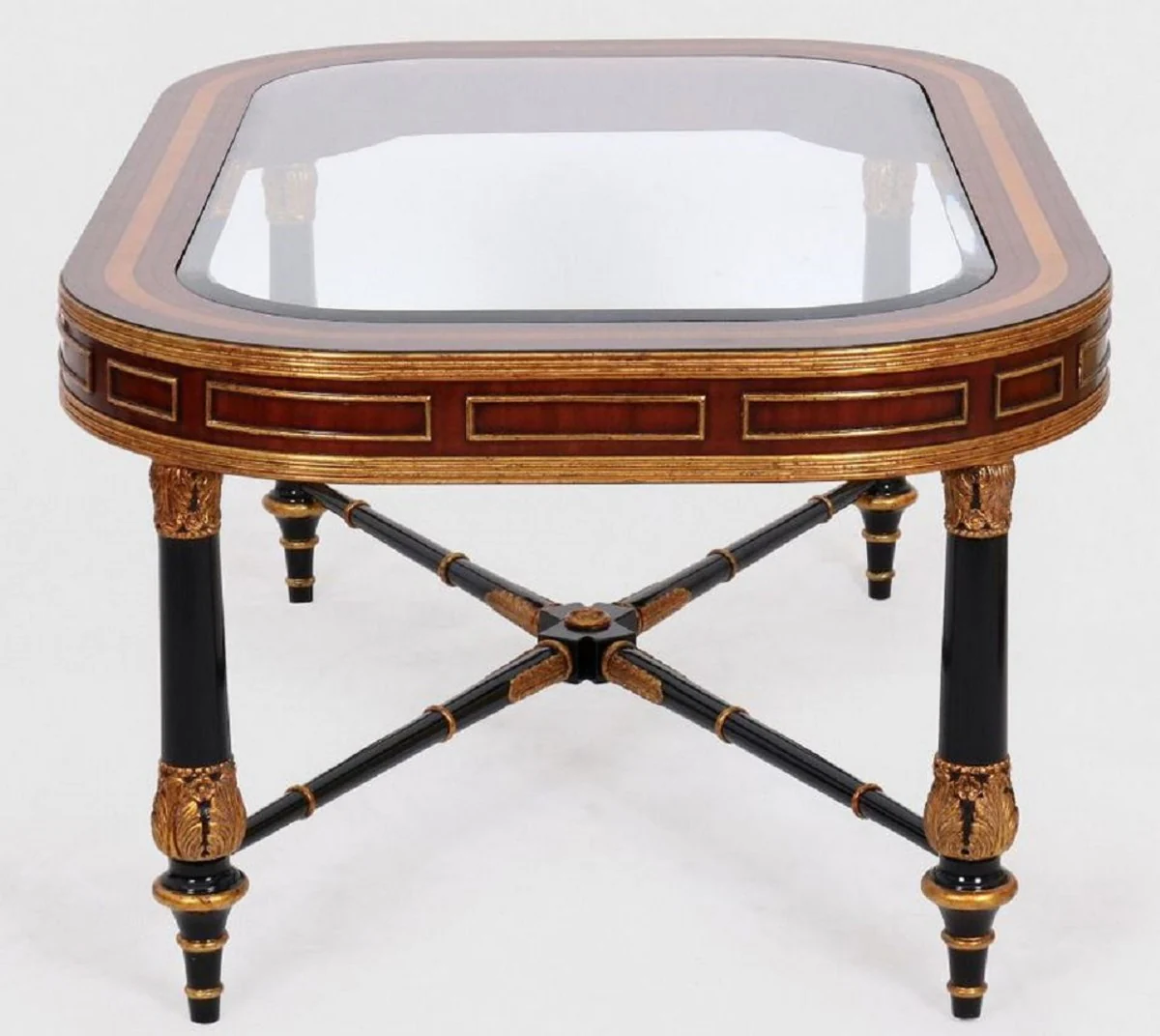Luxury baroque coffee table brown / black / gold 122 x 81 x H. 56 cm - Noble solid wood living room table with glass top - Baroque furniture