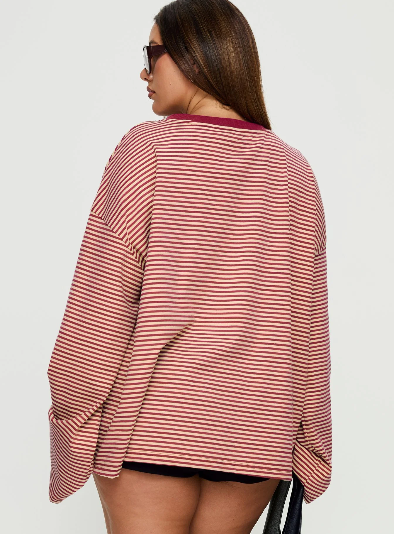Settle Down Long Sleeve Top Lemon / Burgundy Stripe Curve
