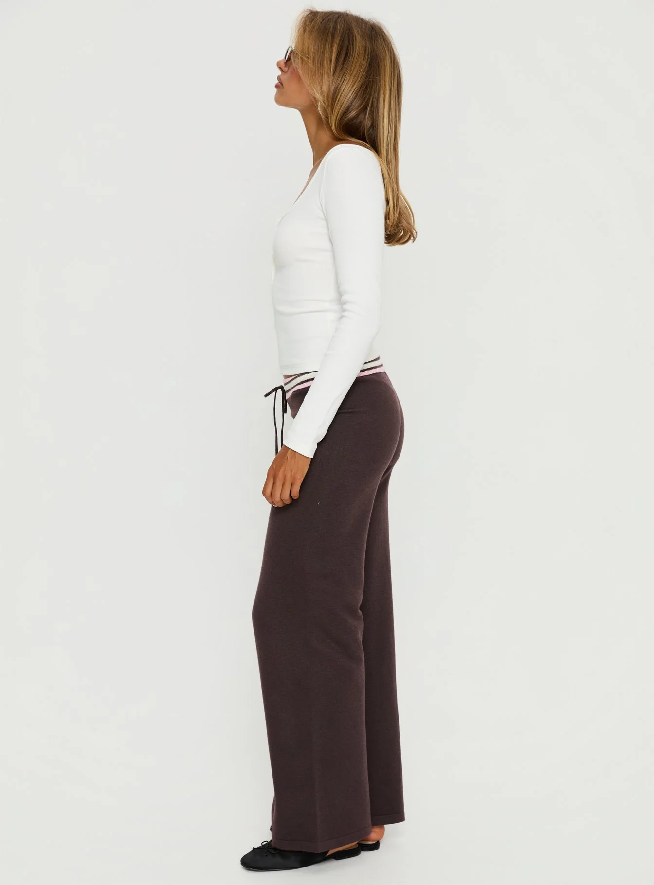 Felisha Low Waist Knit Pants Brown