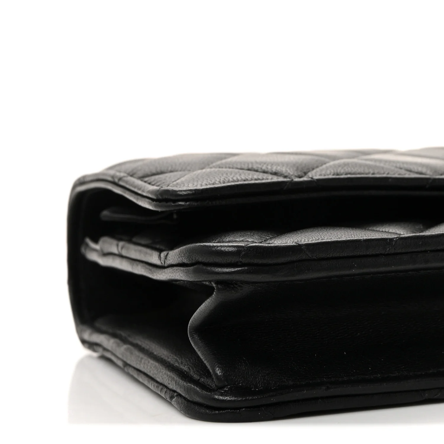 Lambskin Quilted Top Handle Trendy CC Wallet On Chain WOC Black - Top Club