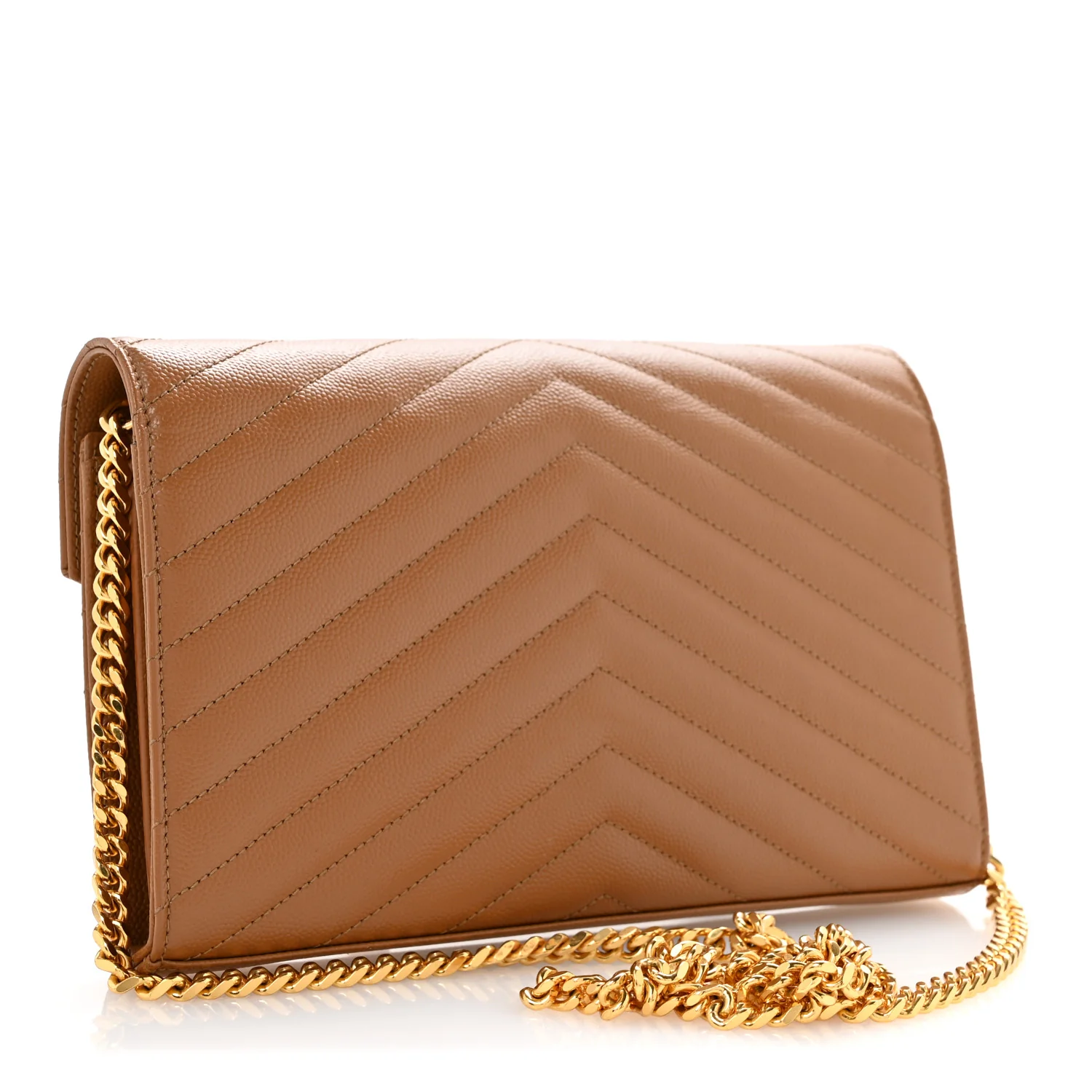 Grain De Poudre Matelasse Chevron Monogram Chain Wallet Natural Dark - Top Club