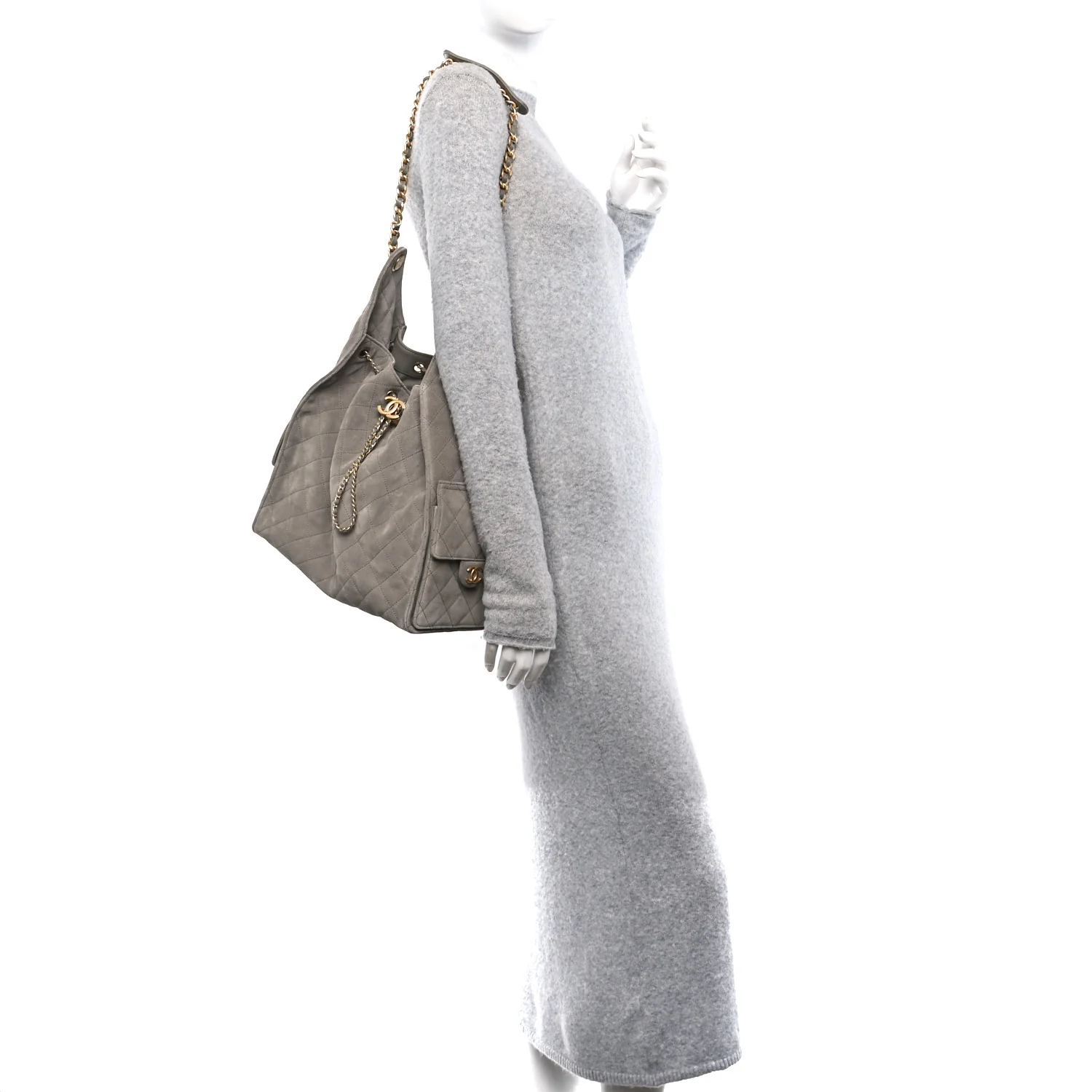 Suede Quilted Medium Chanel 25 Handbag Dark Grey