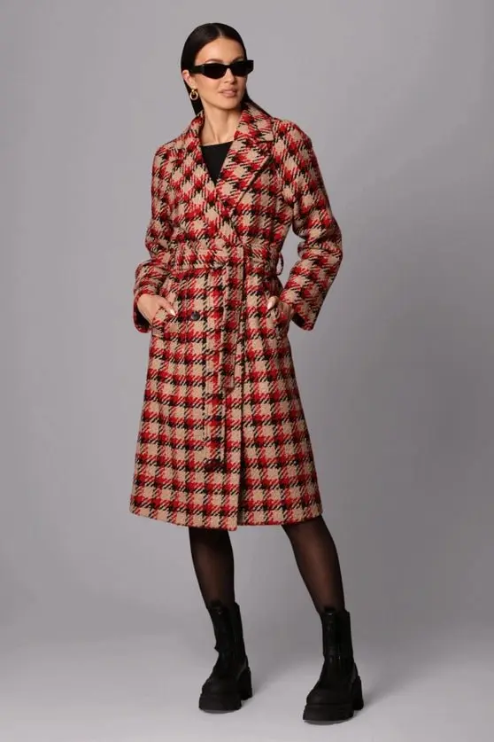 'Tis The Damn Season Plaid Jacquard Belted Coat - ALJEGJ
