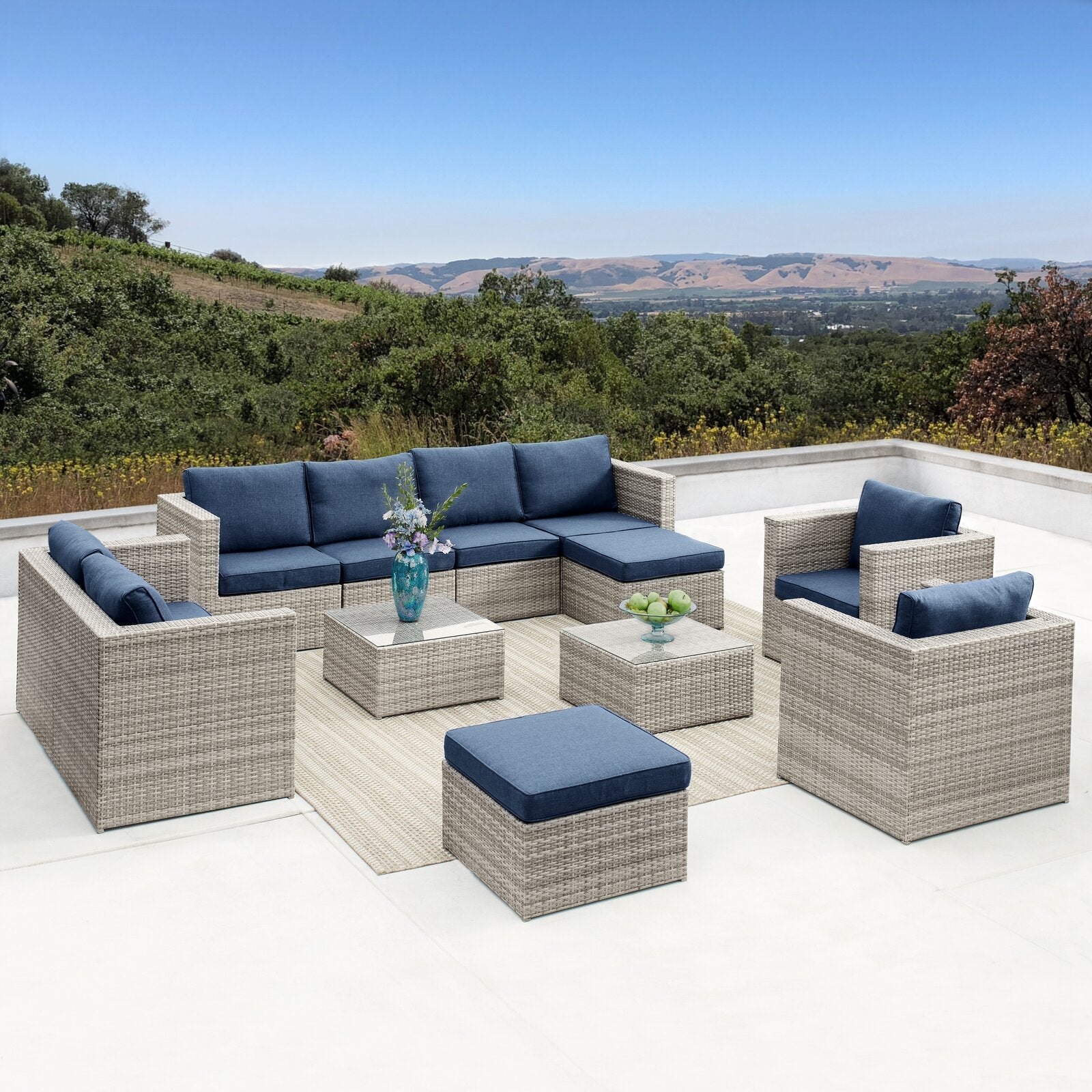 Kylo Wicker/Rattan 10-person seating group with cushions