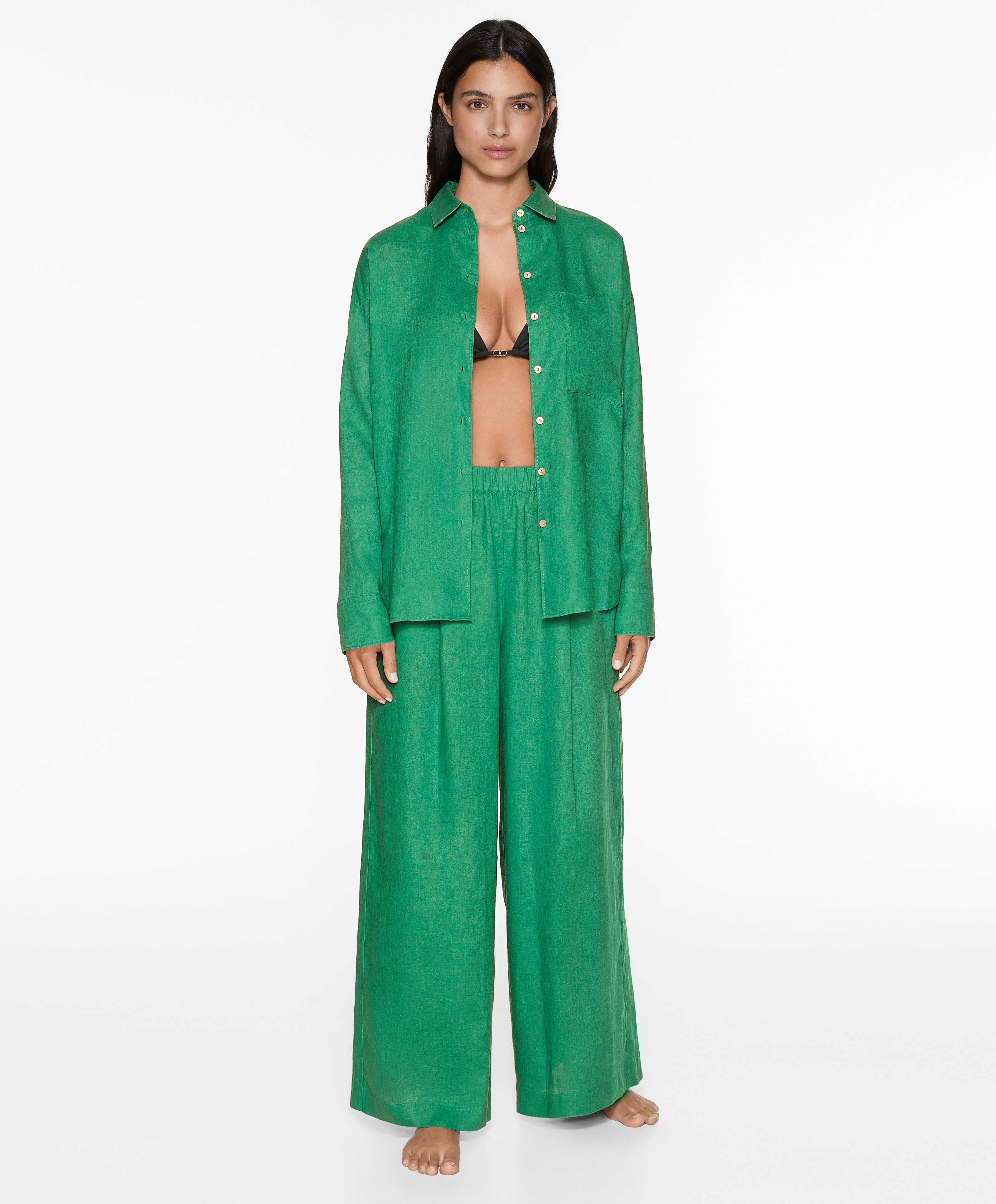OYSHO 100% linen wide straight-leg trousers