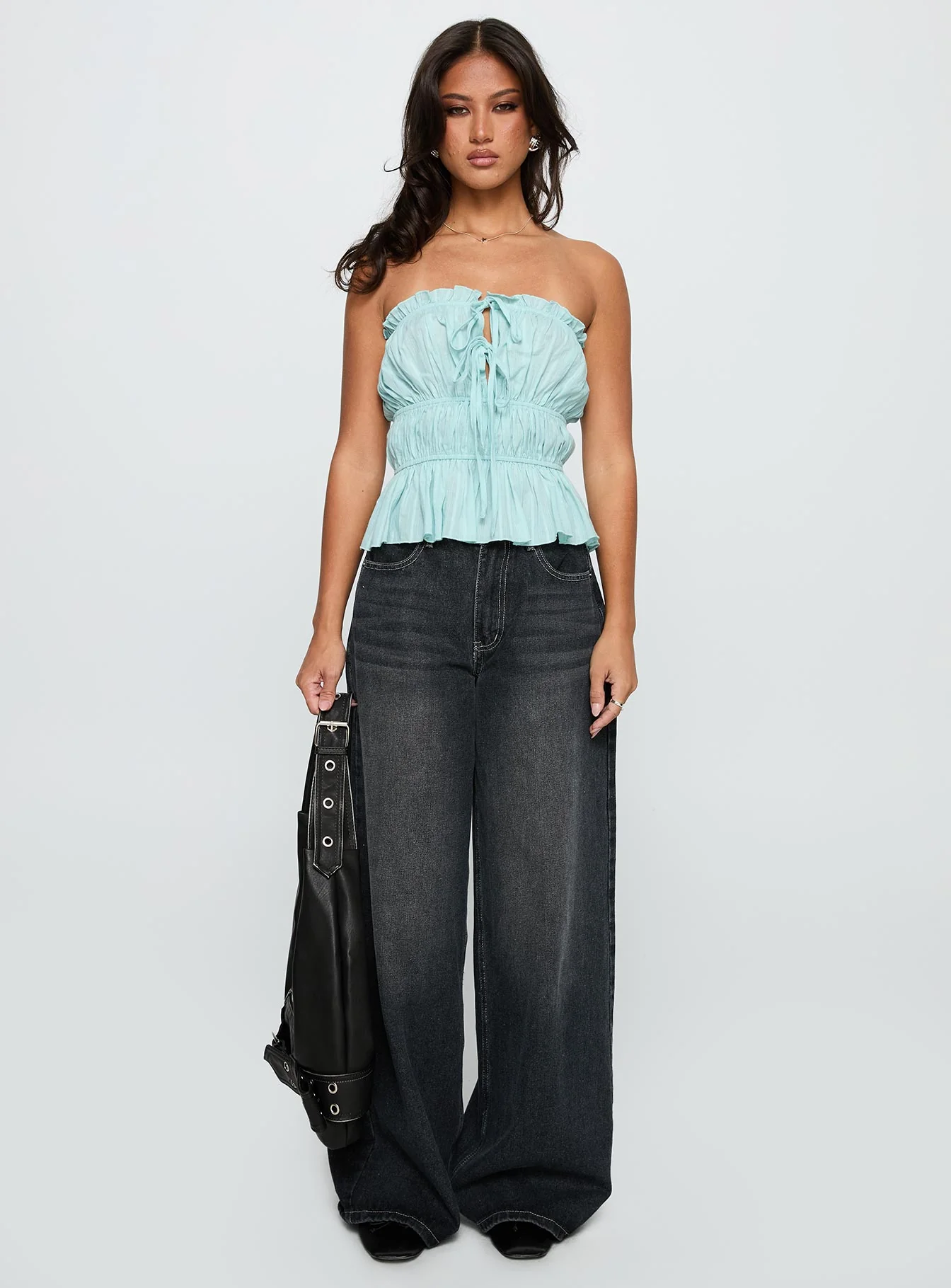 Sombre Tie Detail Strapless Top Blue