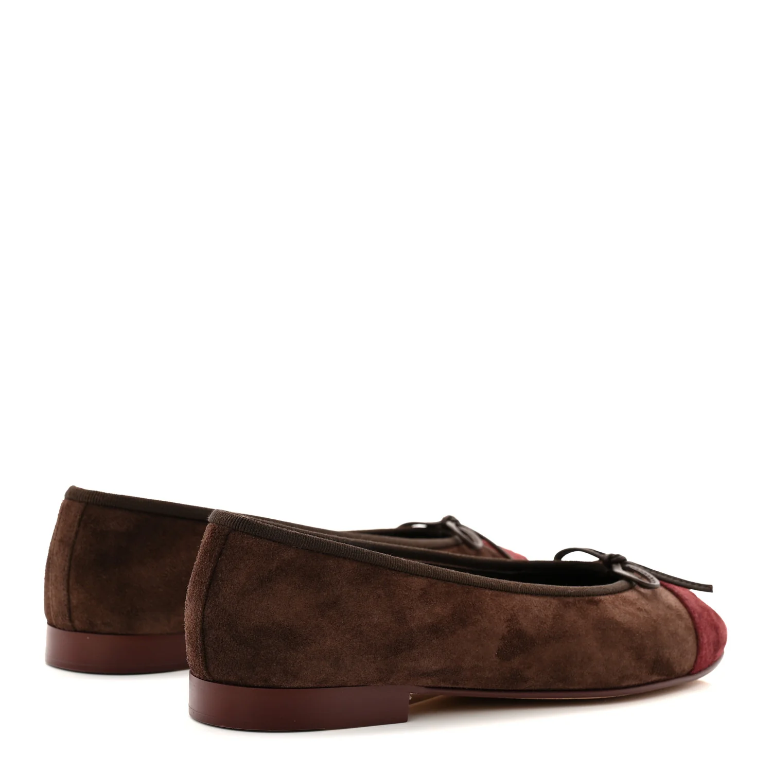 Suede Calfskin Cap Toe CC Ballerina Flats 37.5 Dark Brown Burgundy - Top Club