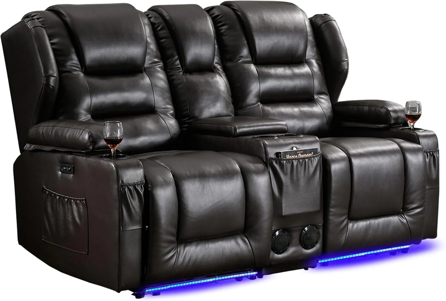 IPKIG Electric Home Theater Seating - Power Recline Chair Loveseat RV Sofa with Console, 67" Double Recliner 2 - Seater RV Couch with Storage/USB Charging/Lighting/Cup Holders for Living Room
