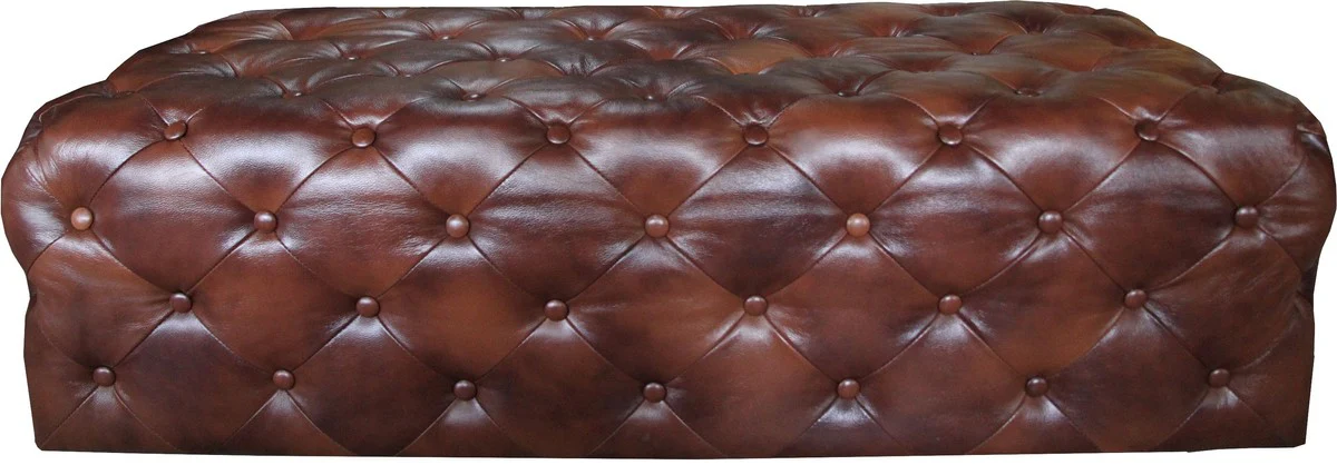 Luxury Chesterfield genuine leather footstool dark brown 140 x 60 x H. 42 cm - luxury furniture