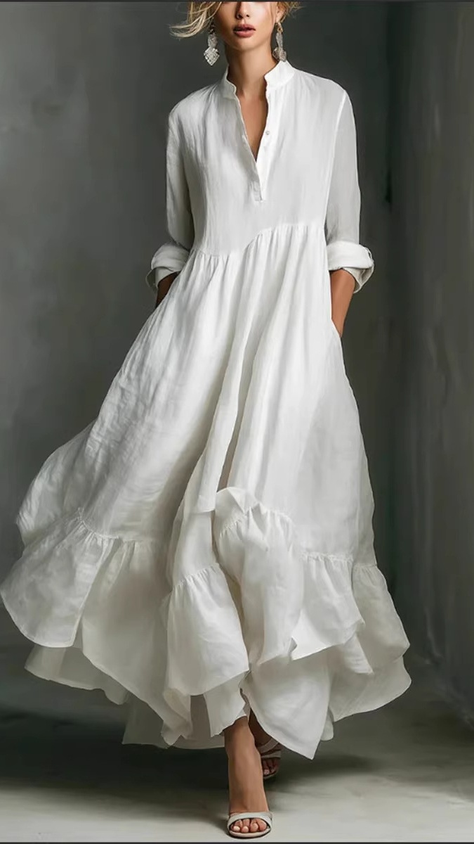 Elegant and fashionable long dress with ruffled edges for ladies - Nordfashionstorm - Women's Clothing, Fashion for You - Nordfashionstorm.com