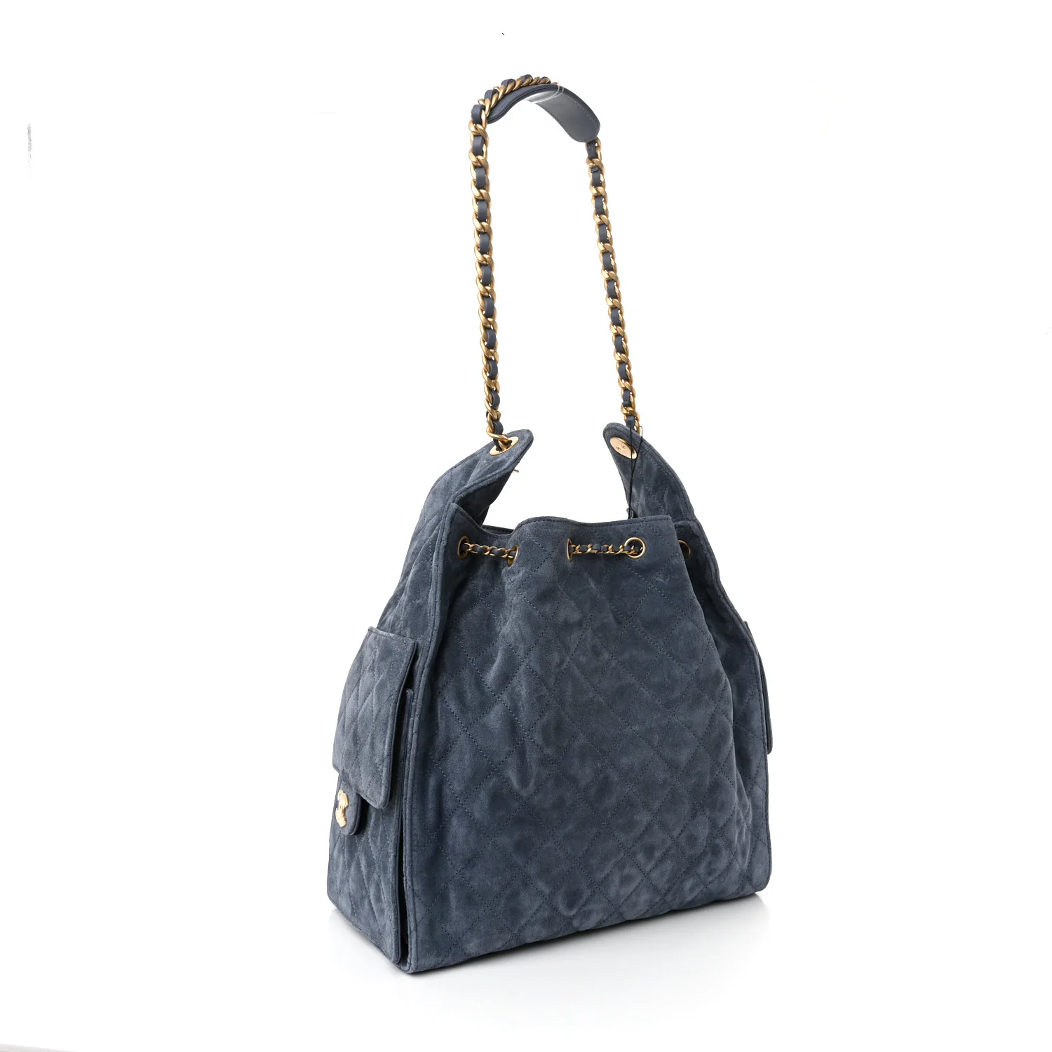 Suede Quilted Medium Chanel 25 Handbag Blue - Top Club