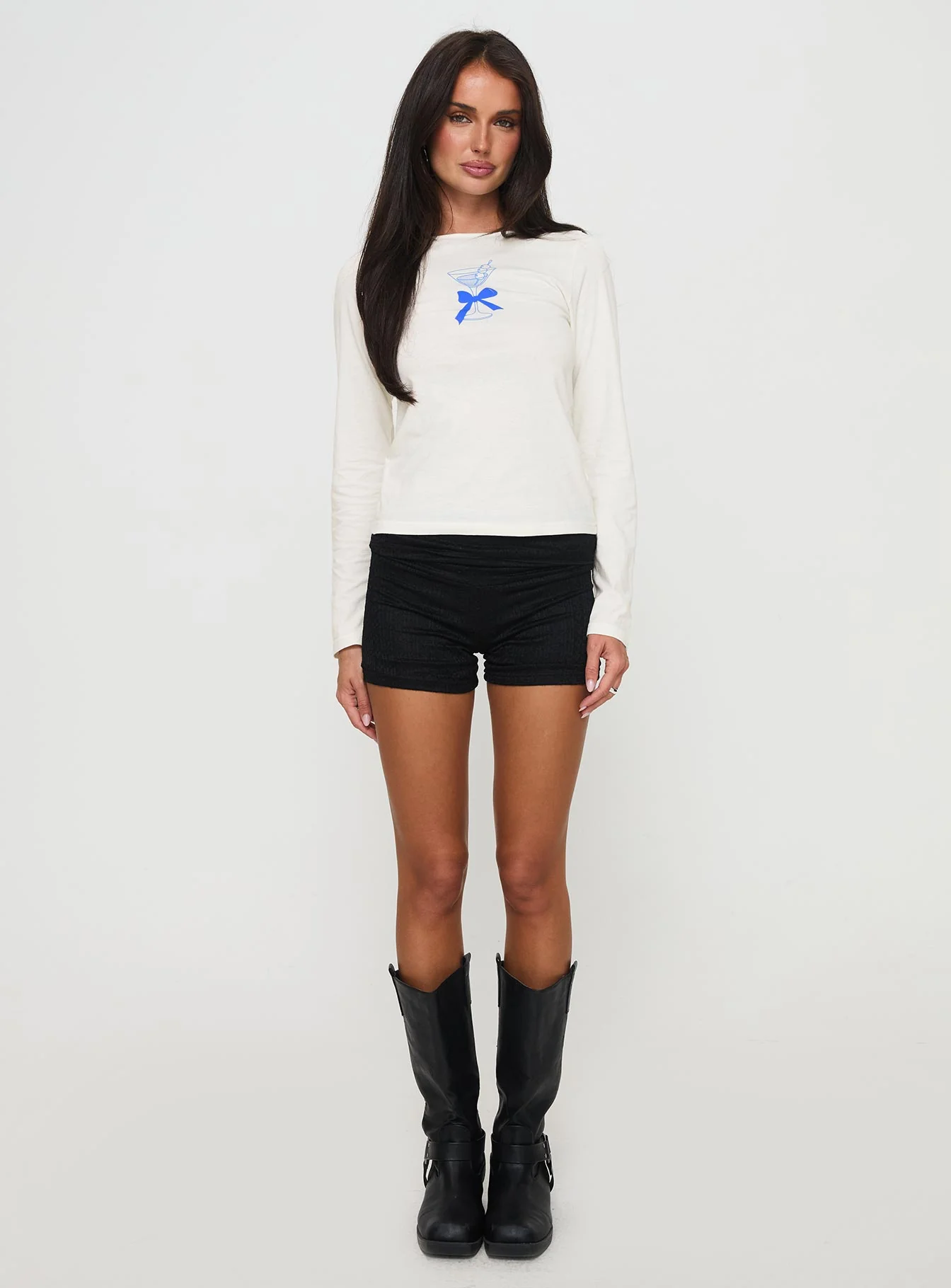 Martini Bow Long Sleeve Top Cream