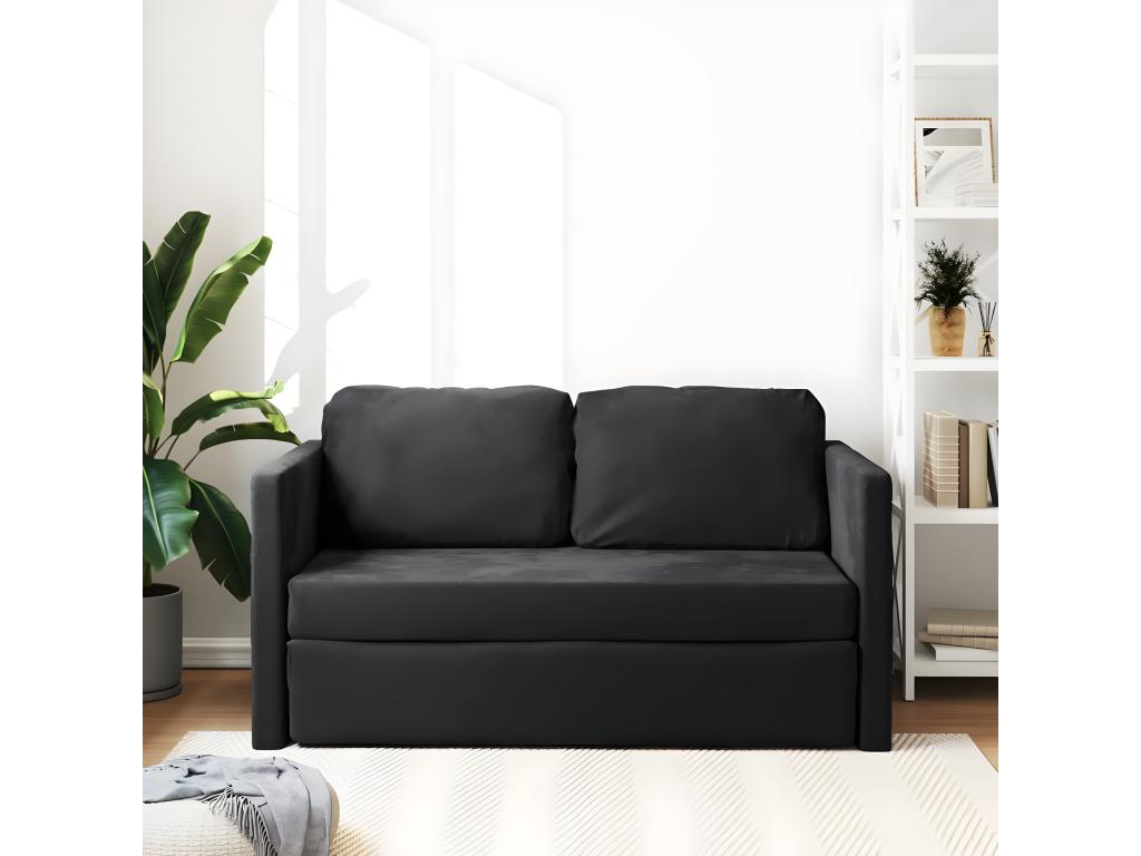 Sofá cama 2 en 1 terciopelo negro 122x204x55 cm