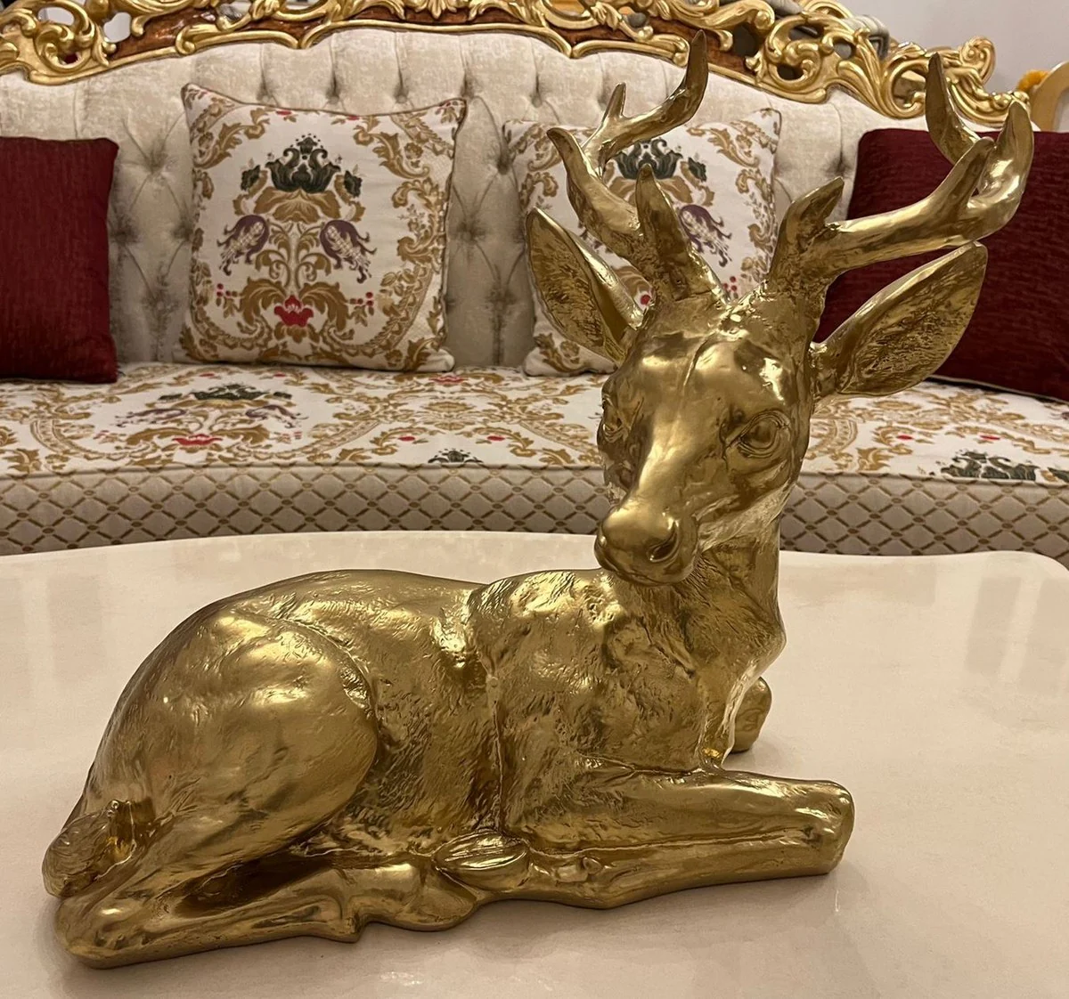 Luxury decorative figure deer 49 x 20 x H. 39 cm - weatherproof decorative sculpture - living room decorative figure - desk decorative figure - garden decoration - luxury decorative animal figure