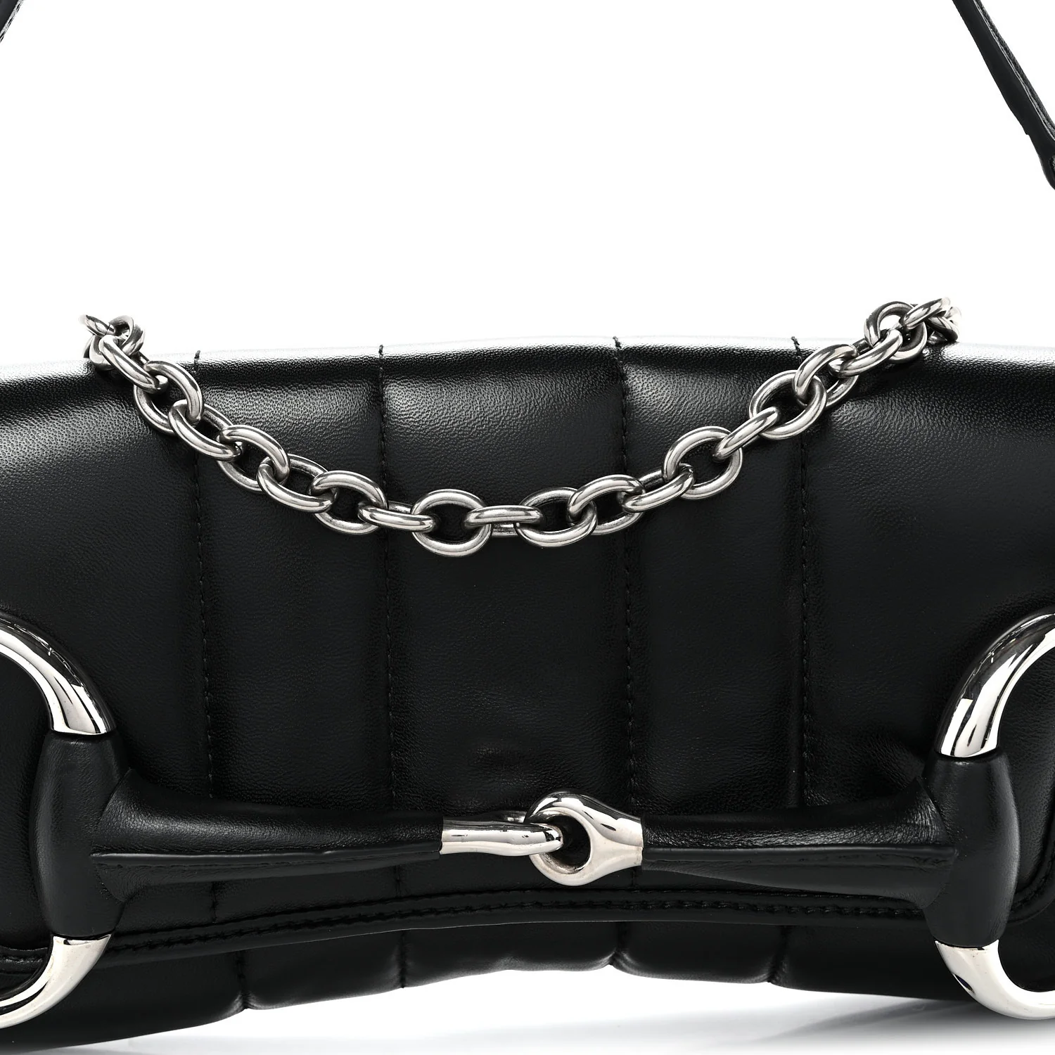 Nappa Vertical Matelasse Medium Maxi Horsebit Chain Shoulder Bag Black - Top Club