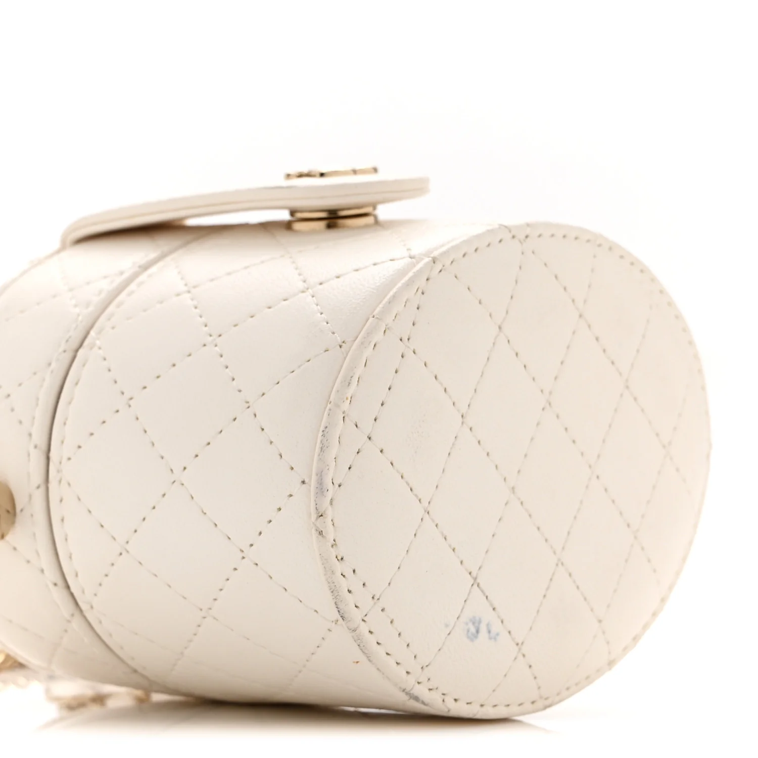 Lambskin Quilted Round Mini Vanity Case With Chain Case With Chain White - Top Club