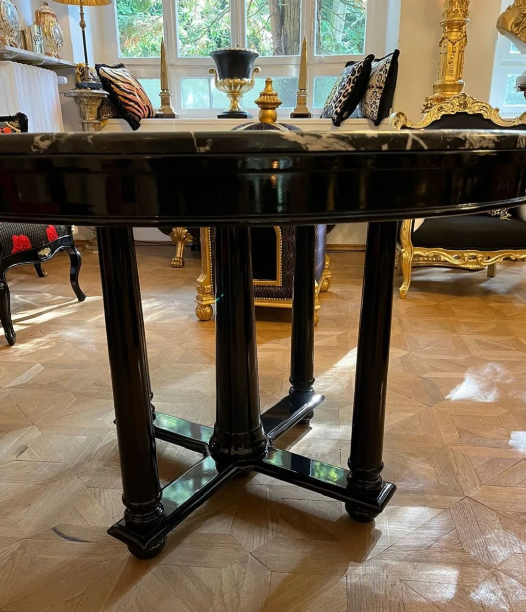 Luxury dining table black Ø 120 x H. 80 cm - Round solid wood kitchen table with marble top - Dining room furniture - Luxury furniture