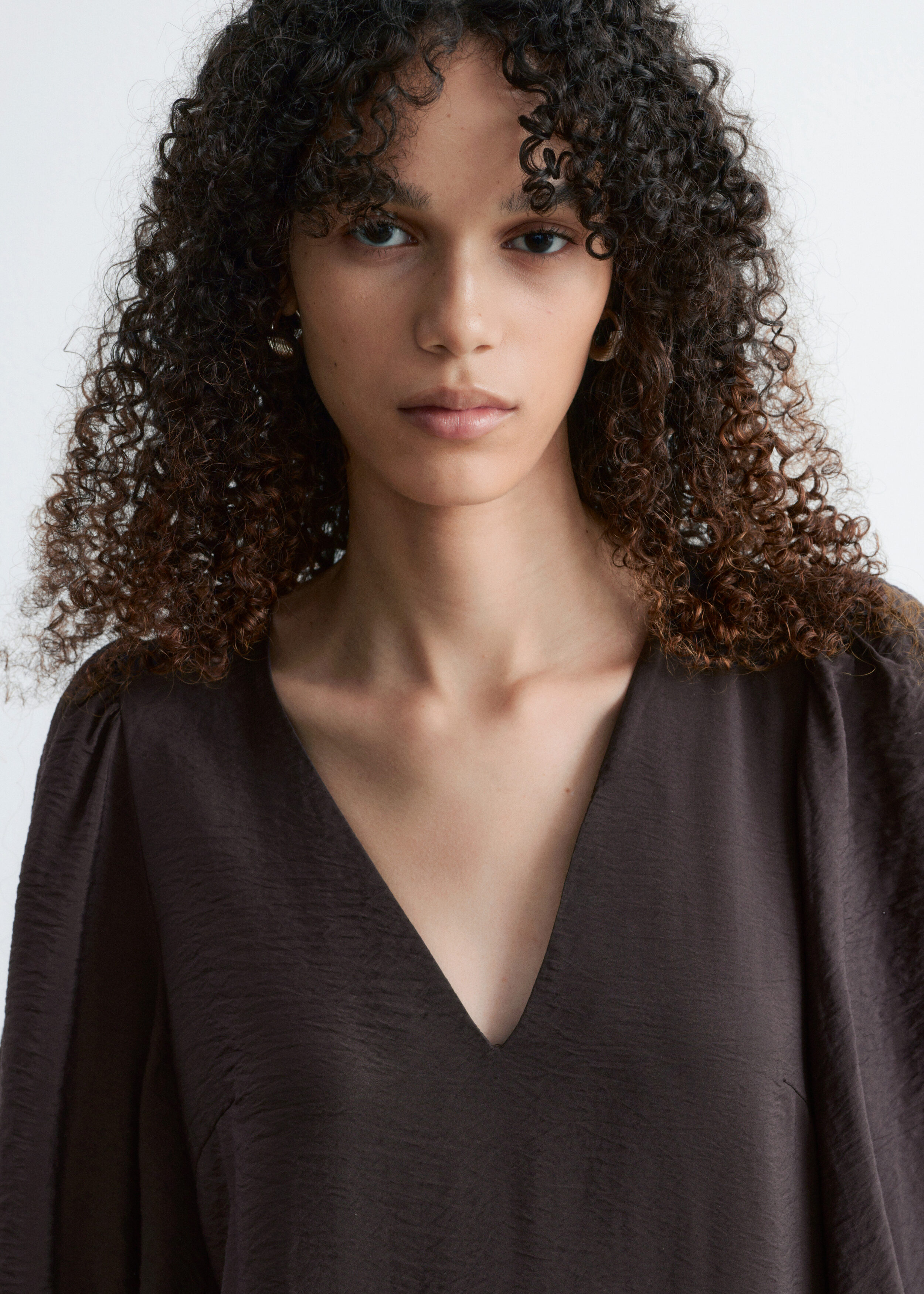 & Other Stories PUFF-SLEEVE V-NECK MIDI DRESS