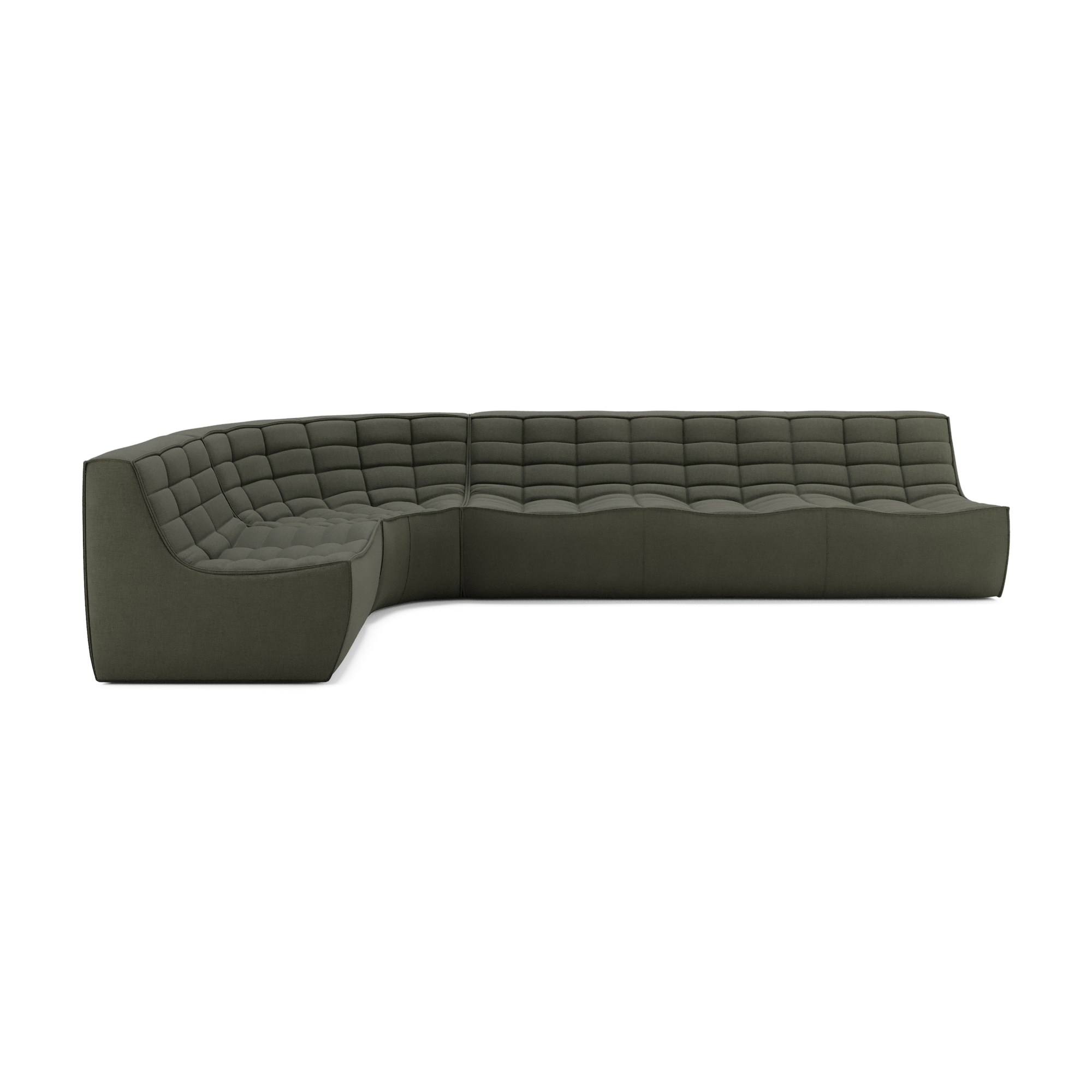 Modulaire bank N701 moss green set 1+3 seat, 90° ronde hoek