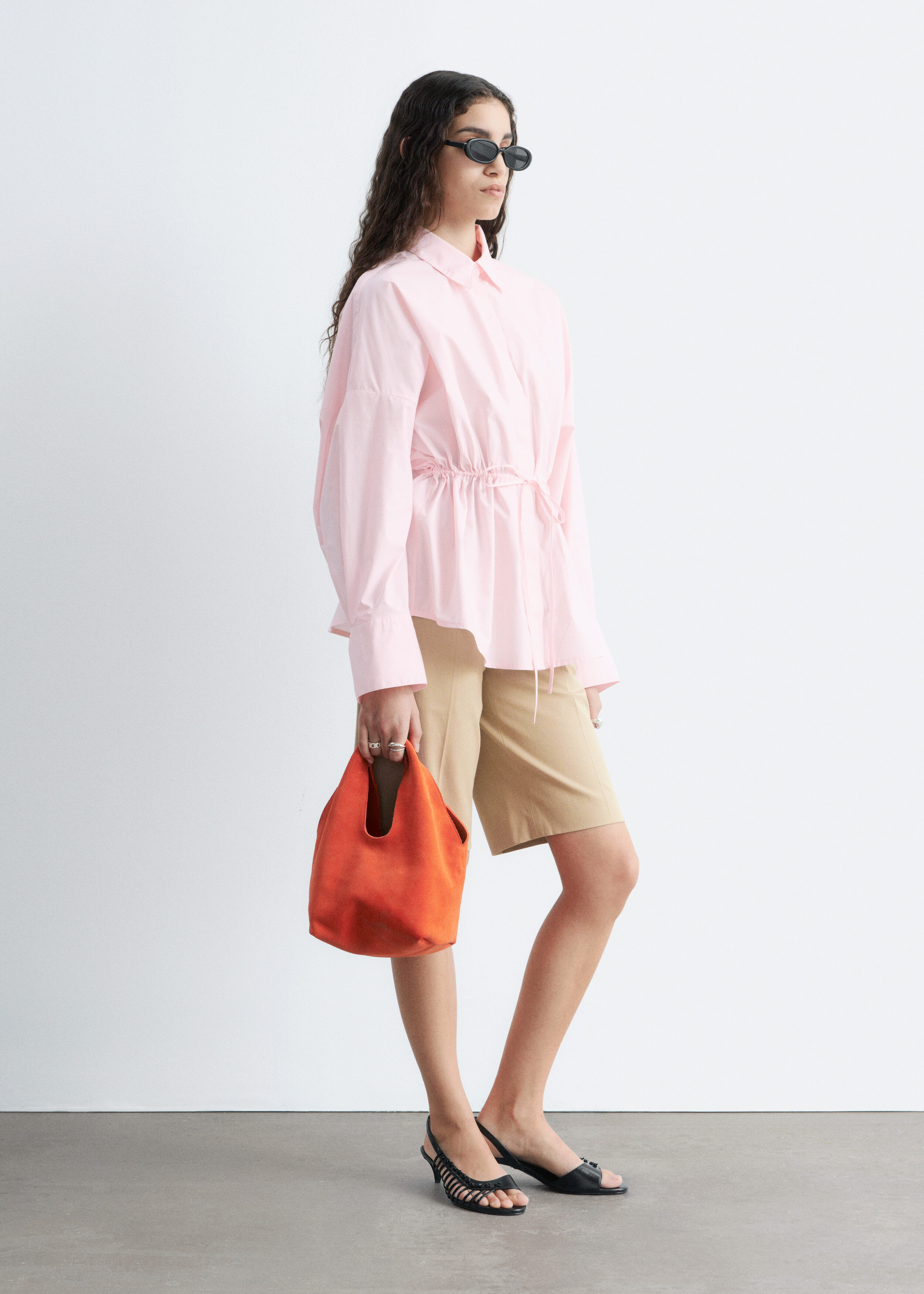 & Other Stories COTTON POPLIN DRAWSTRING SHIRT