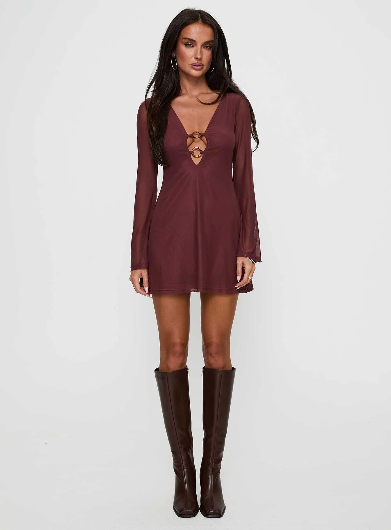 Artique Long Sleeve Mini Dress Brown