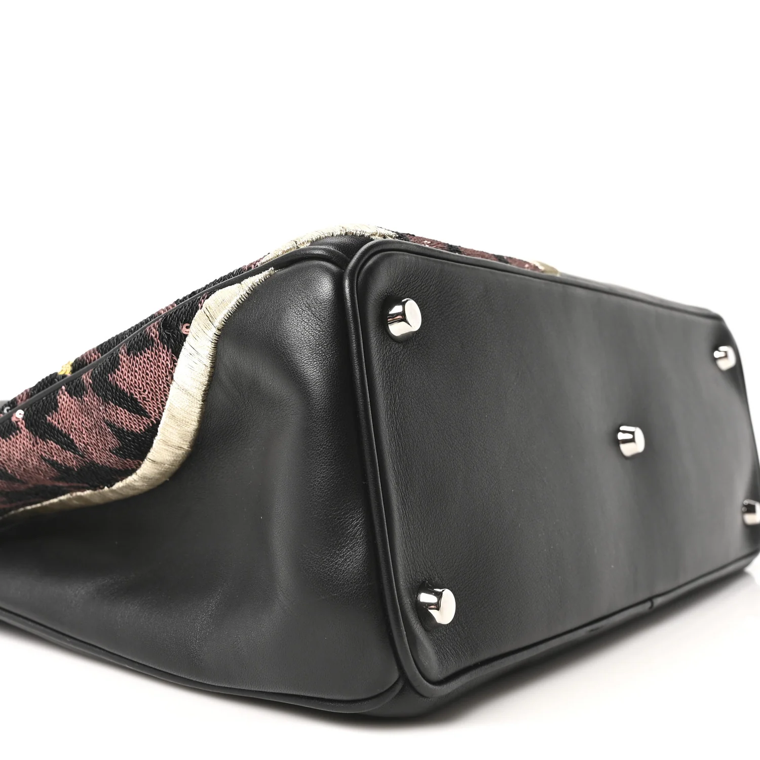 Smooth Calfskin Sequin Houndstooth Embroidered Medium Diorissimo Black - Top Club