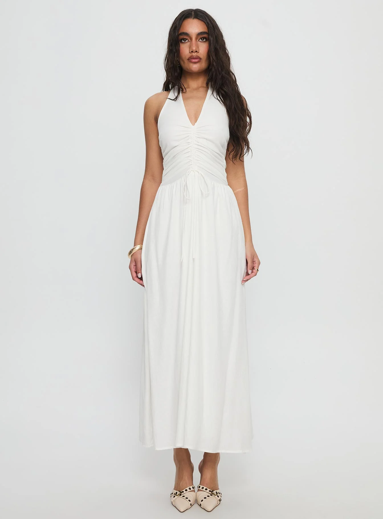 Jozefine Halter Ruched Maxi Dress White