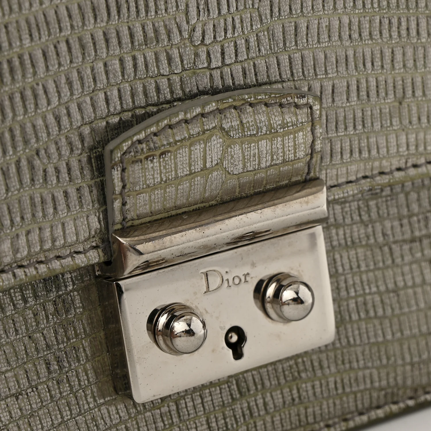 Metallic Lizard Miss Dior Promenade Pouch Gunmetal - Top Club