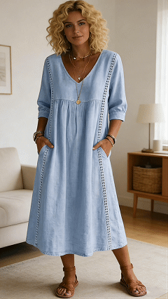 Casual loose-fit vintage faux denim dress - Nordfashionstorm - Women's Clothing, Fashion for You - Nordfashionstorm.com