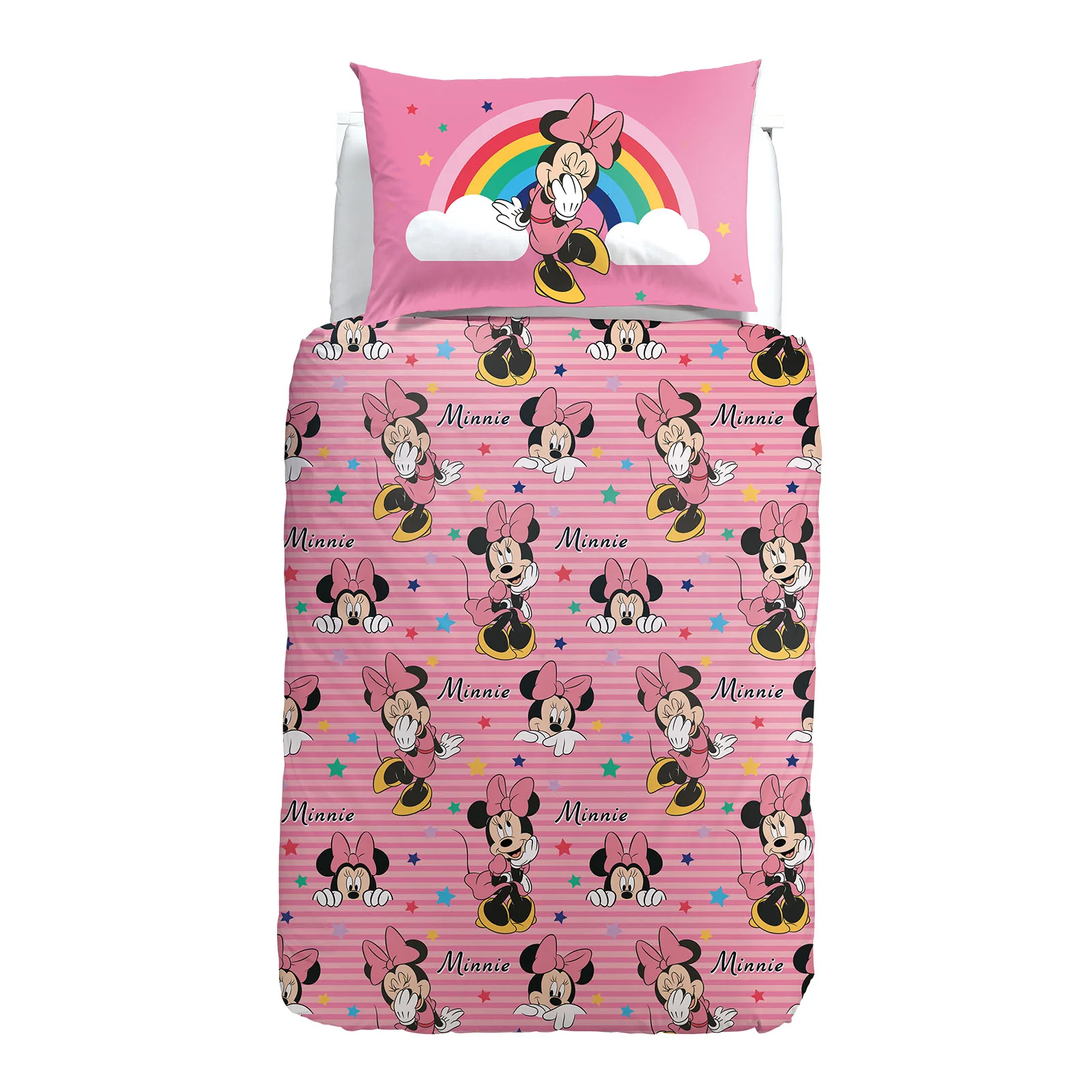 Copripiumino Con Federe In Cotone Minnie Rainbow Singolo Unica Disney