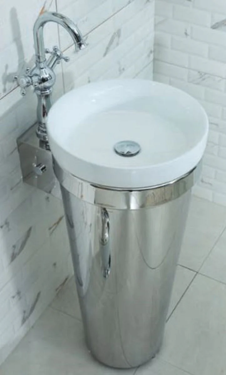 Luxury stainless steel washbasin with porcelain sink silver / white 40 x H. 86 cm - Bathroom Furniture - Hotel & Restaurant Collection - Luxury Quality