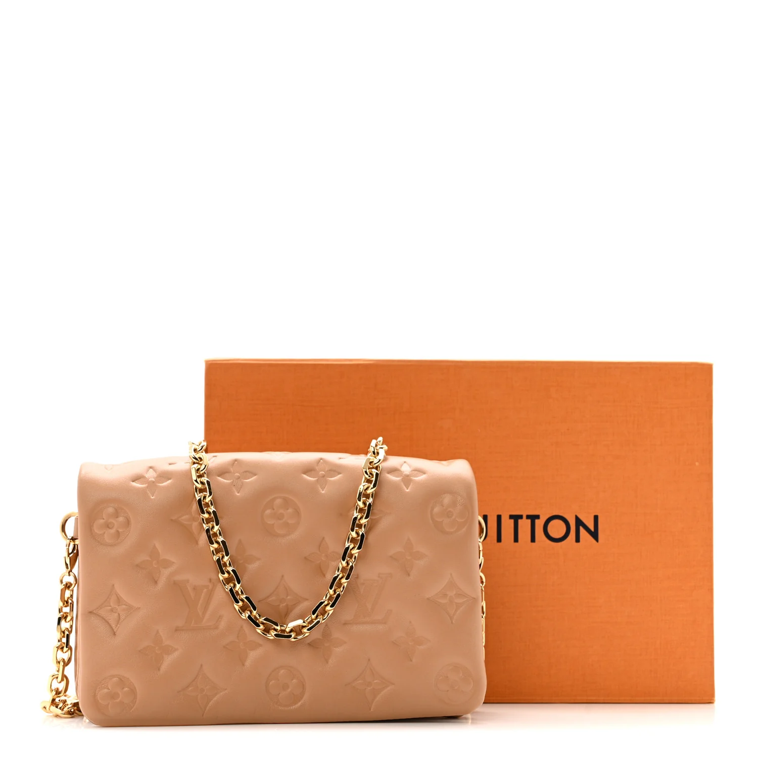 Lambskin Embossed Monogram Pochette Coussin Camel - Top Club