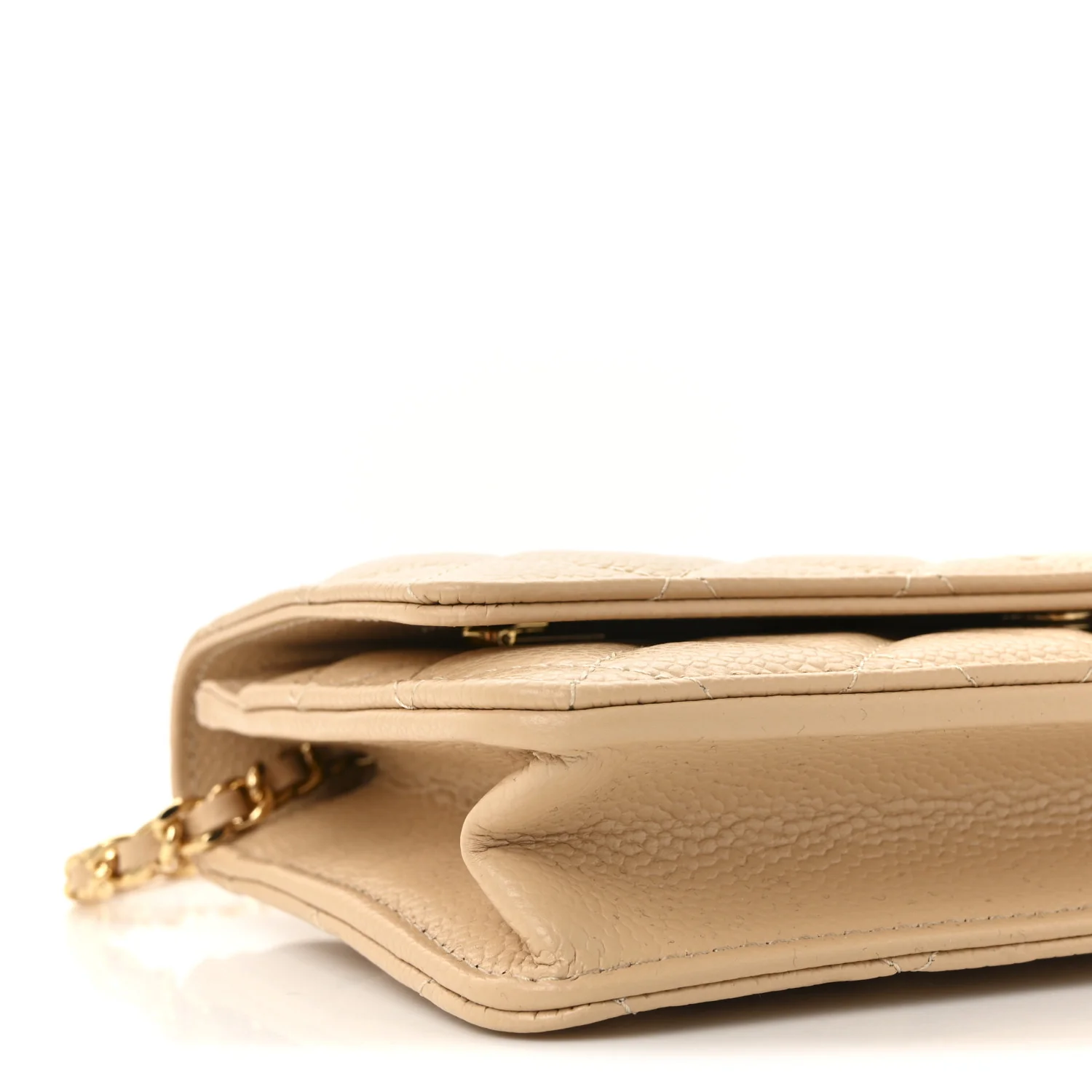 Caviar Quilted Wallet on Chain WOC Beige - Top Club