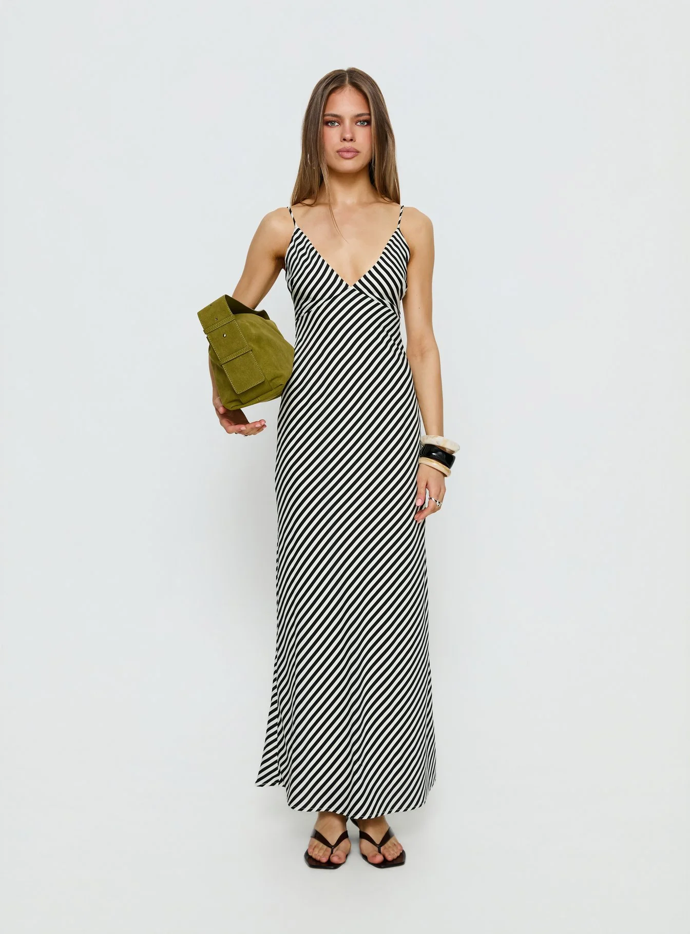 Lesondo V Neck Maxi Dress Black / White Stripe