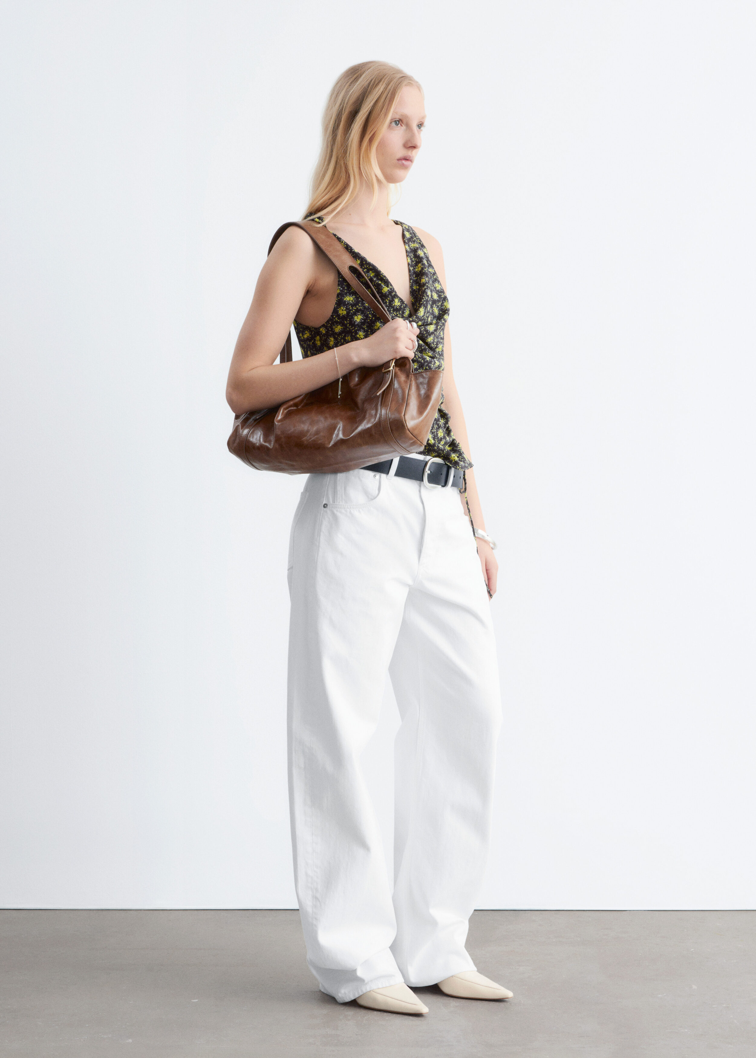 & Other Stories PRINTED DRAWSTRING SILK TOP