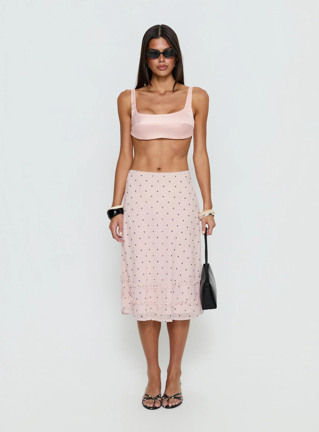 Clarabella Frill Midi Skirt Pink Polka Dot
