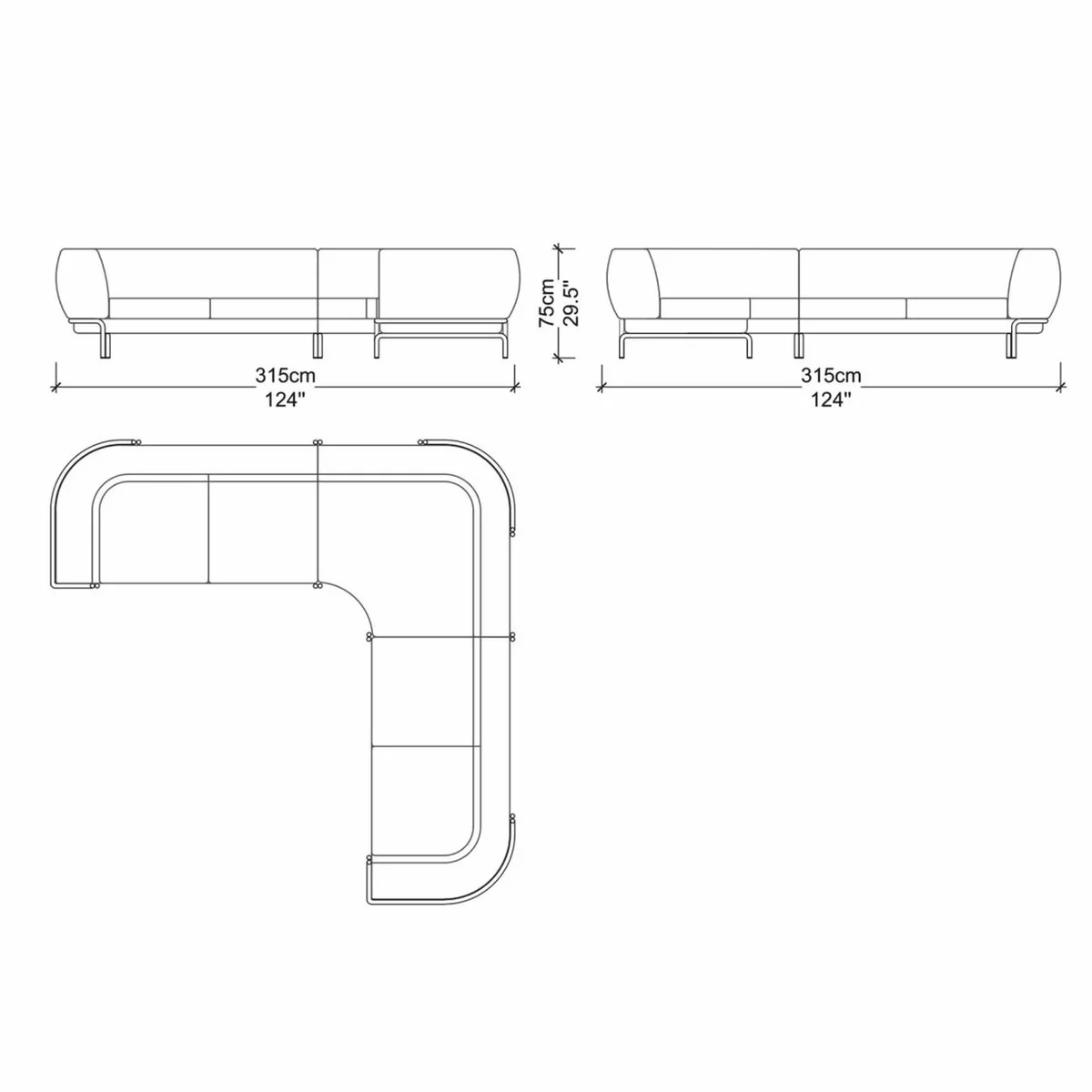 Luxury corner sofa gray / brass 315 cm - living room & hotel furniture