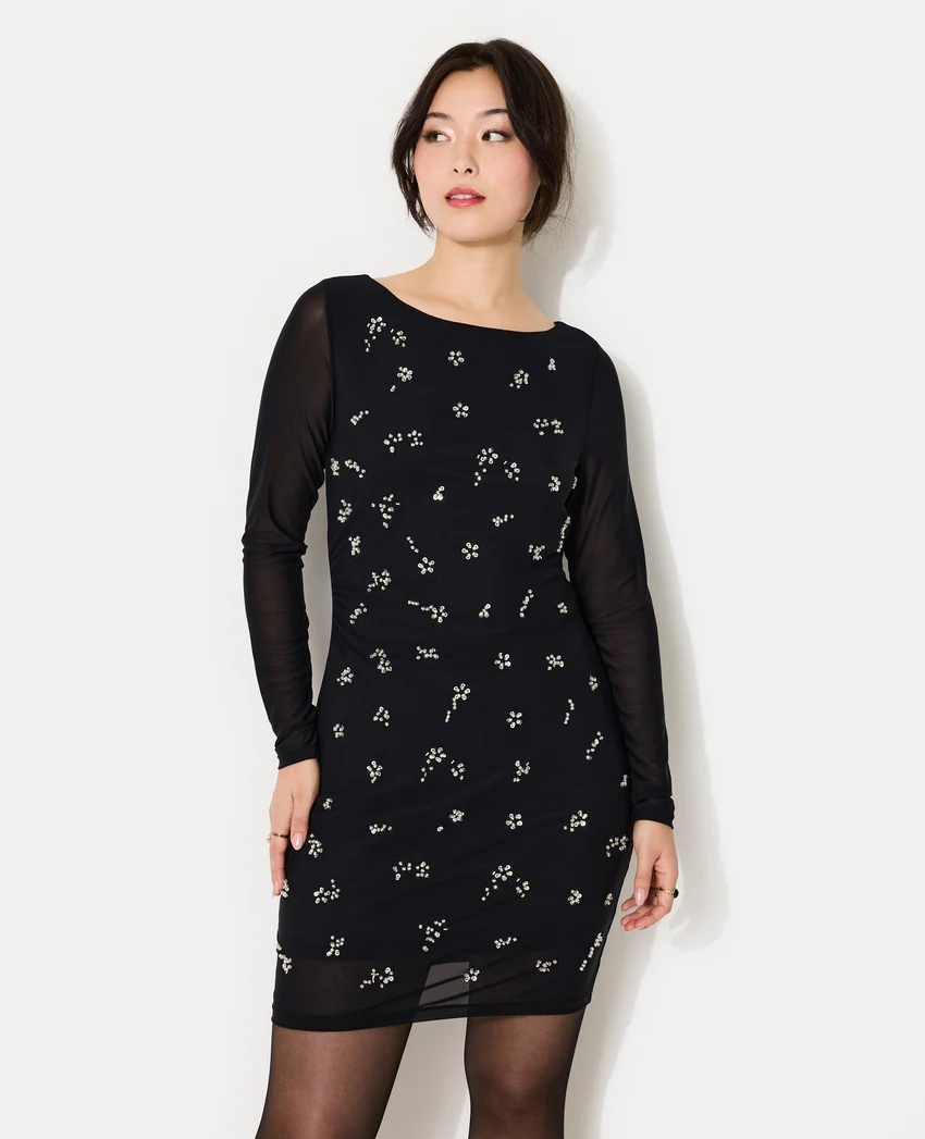 Pimkie Robe courte en résille avec perles et sequins