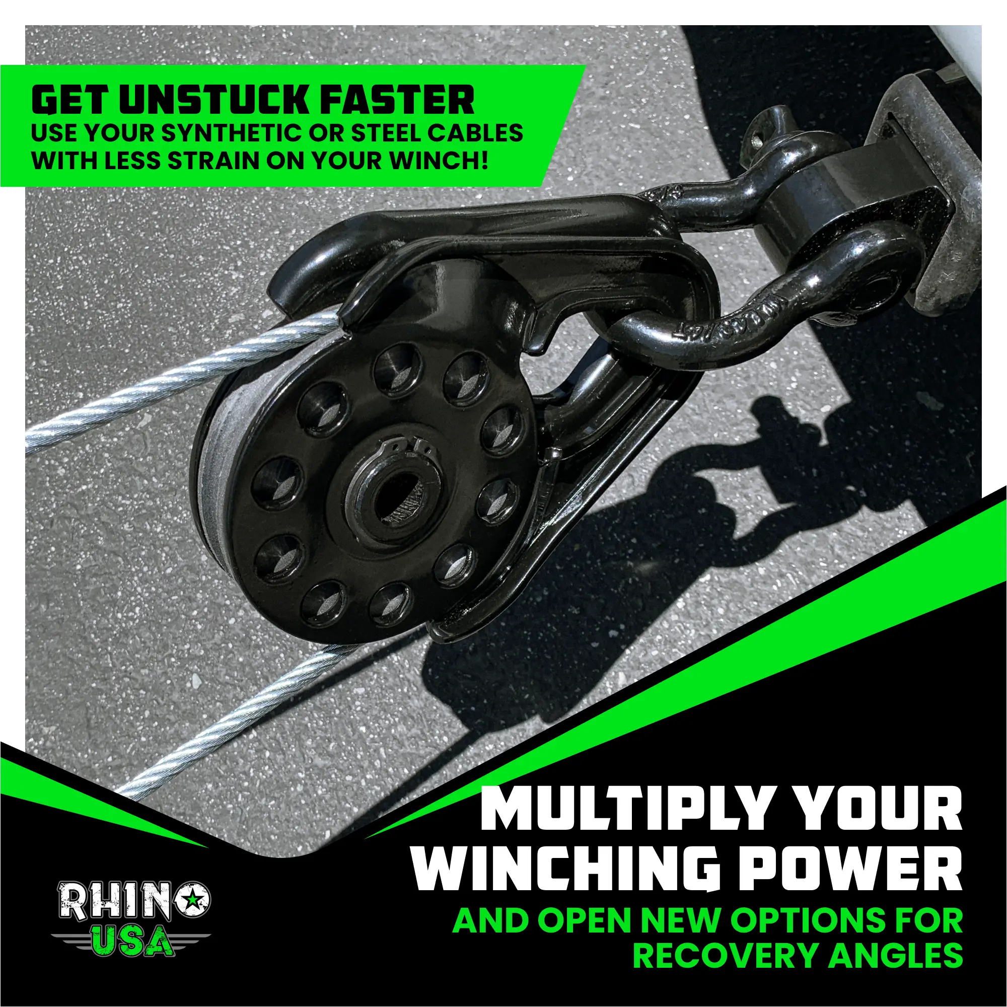 Rhino USA Snatch Block for Winch Recovery Heavy Duty 13.5 Ton Break Strength, Compact Offroad Accessory for Jeep & More, Use with Tree Saver Tow Strap