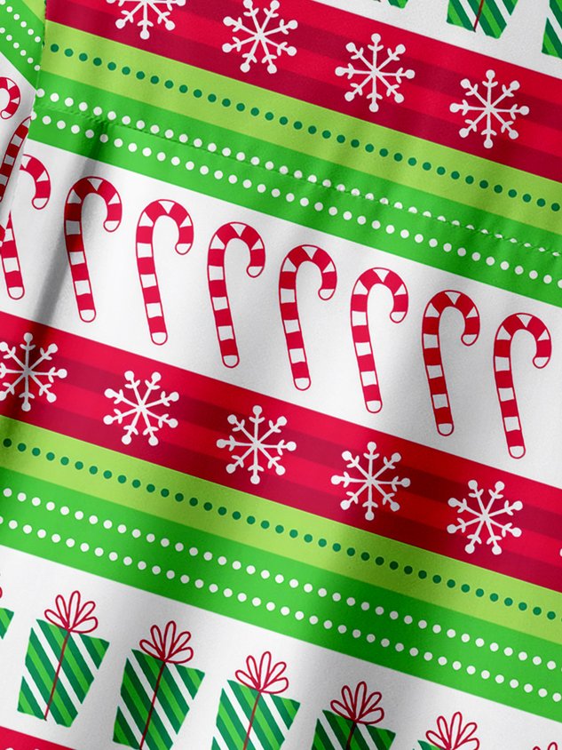 Christmas Big Foot Chest Pocket Short Sleeve Casual Shirt