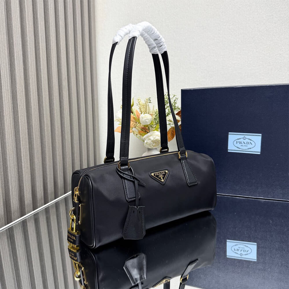 Prada Re-Nylon and leather medium top-handle bag with padlock(high-end grade) - Top Club