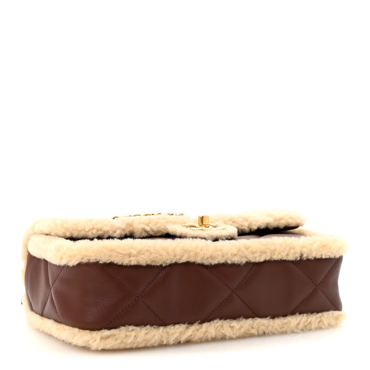Shearling Lambskin Quilted Furry Coco Flap Dark Brown Beige - Top Club