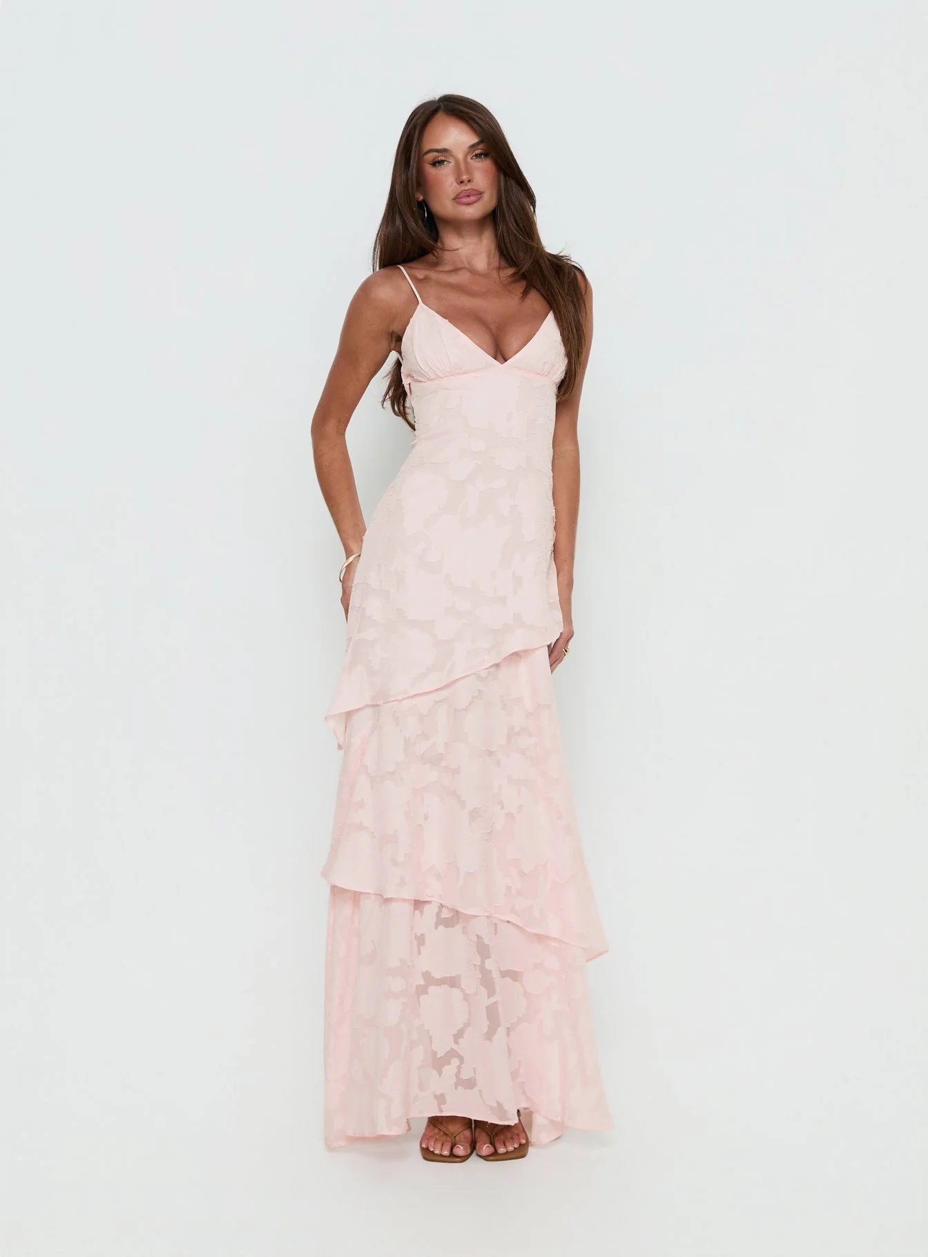 Lyricah Tiered Tie Back Maxi Dress Pink