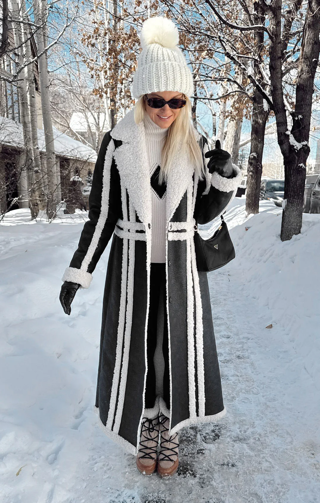 Swiss Alps Coat ~ Black Faux Leather with Sherpa