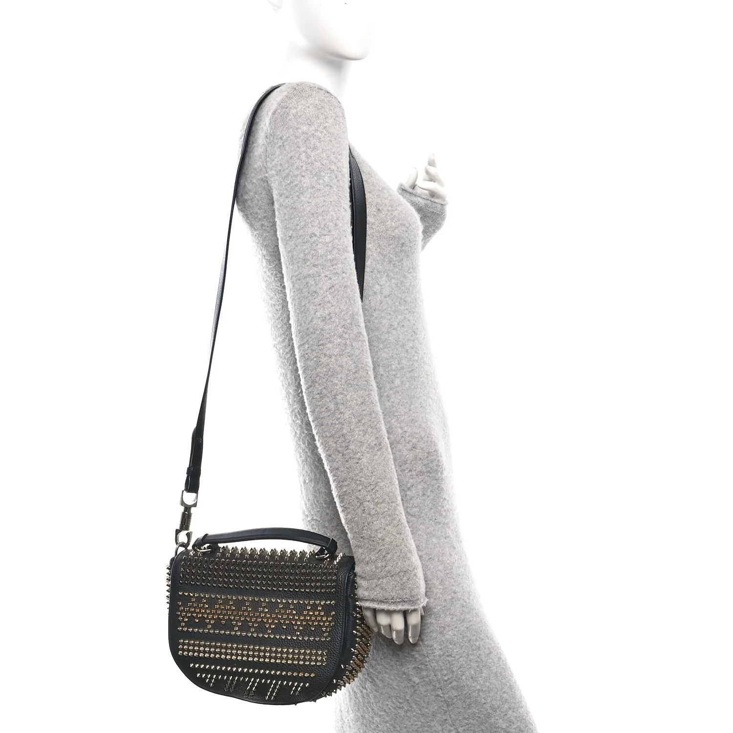 Calfskin Mix Chevron Spikes Panettone Messenger Black - Top Club