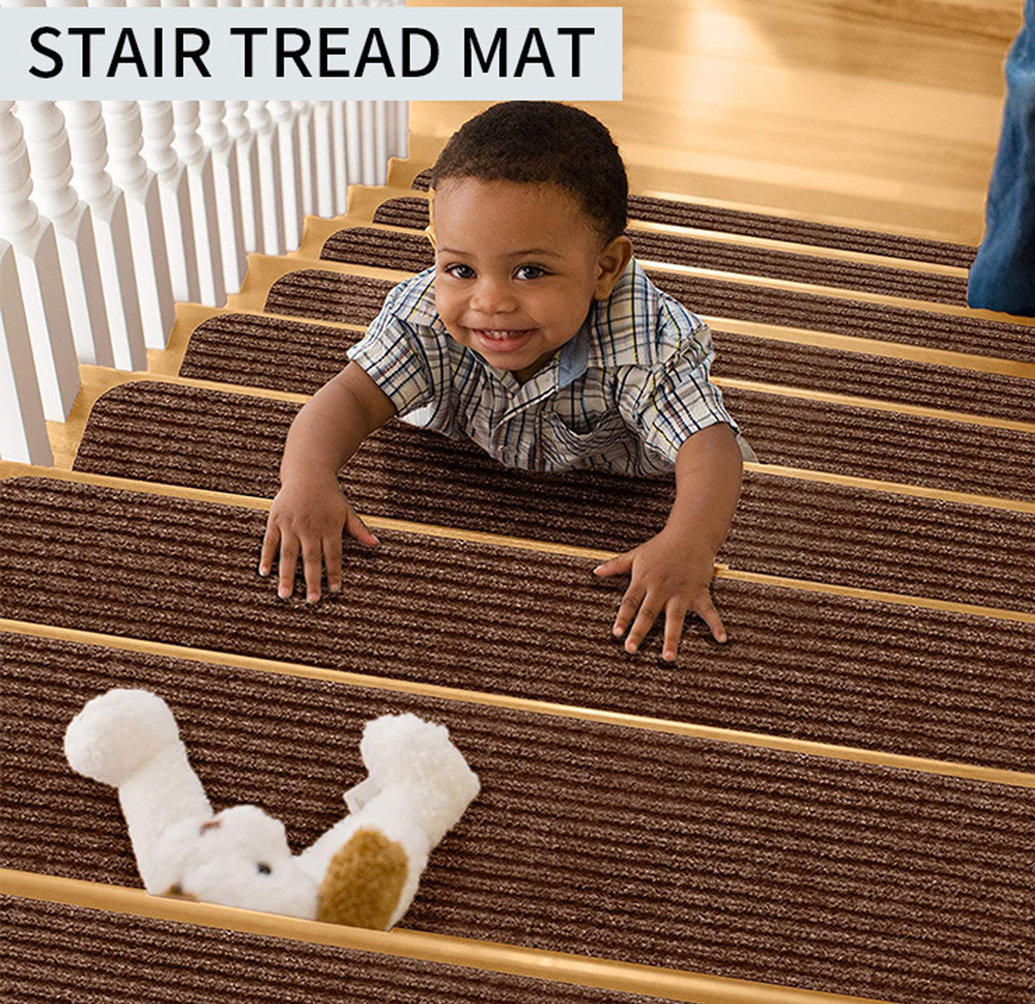 Striped Self-adhesive Treadsafe Carpet Stair Treads Non-slip Carpet Indoor Wood Stairs Floor Rugs Stair Mat for Customised logo（10 pcs）
